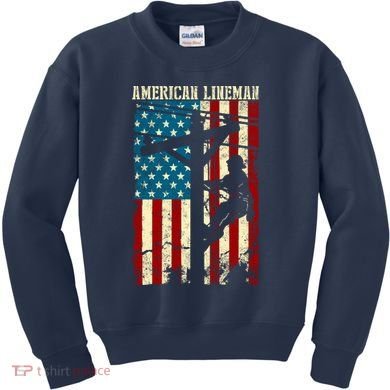 Lineman American flag Electric Cable gift Patriotic Lineman Kids Sweatshirt