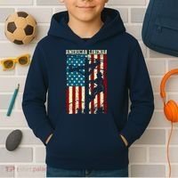 Lineman American flag Electric Cable gift Patriotic Lineman Kids Hoodie thumb 2