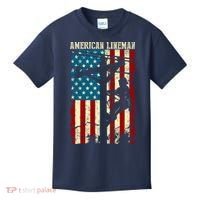 Lineman American flag Electric Cable gift Patriotic Lineman Kids T-Shirt thumb 0