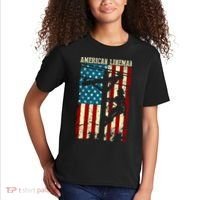 Lineman American flag Electric Cable gift Patriotic Lineman Kids T-Shirt thumb 2