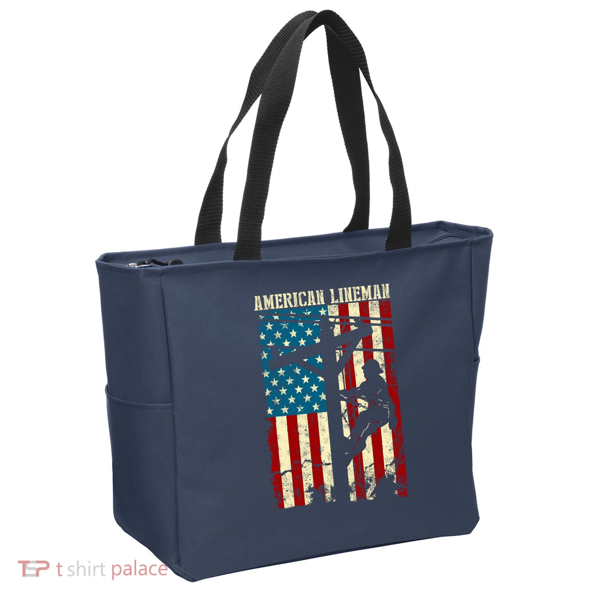 Lineman American flag Electric Cable gift Patriotic Lineman Tote Bag