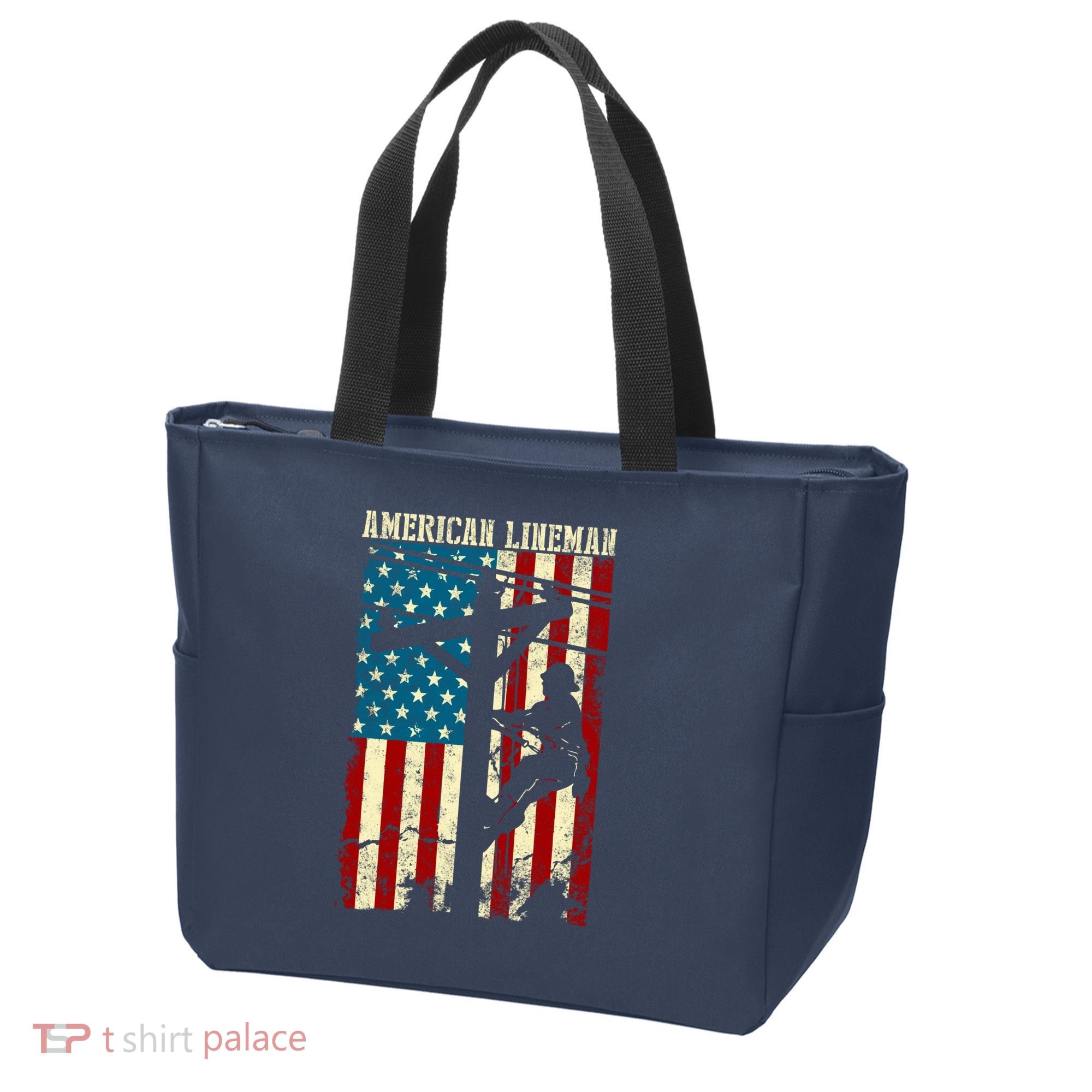 Lineman American flag Electric Cable gift Patriotic Lineman Tote Bag