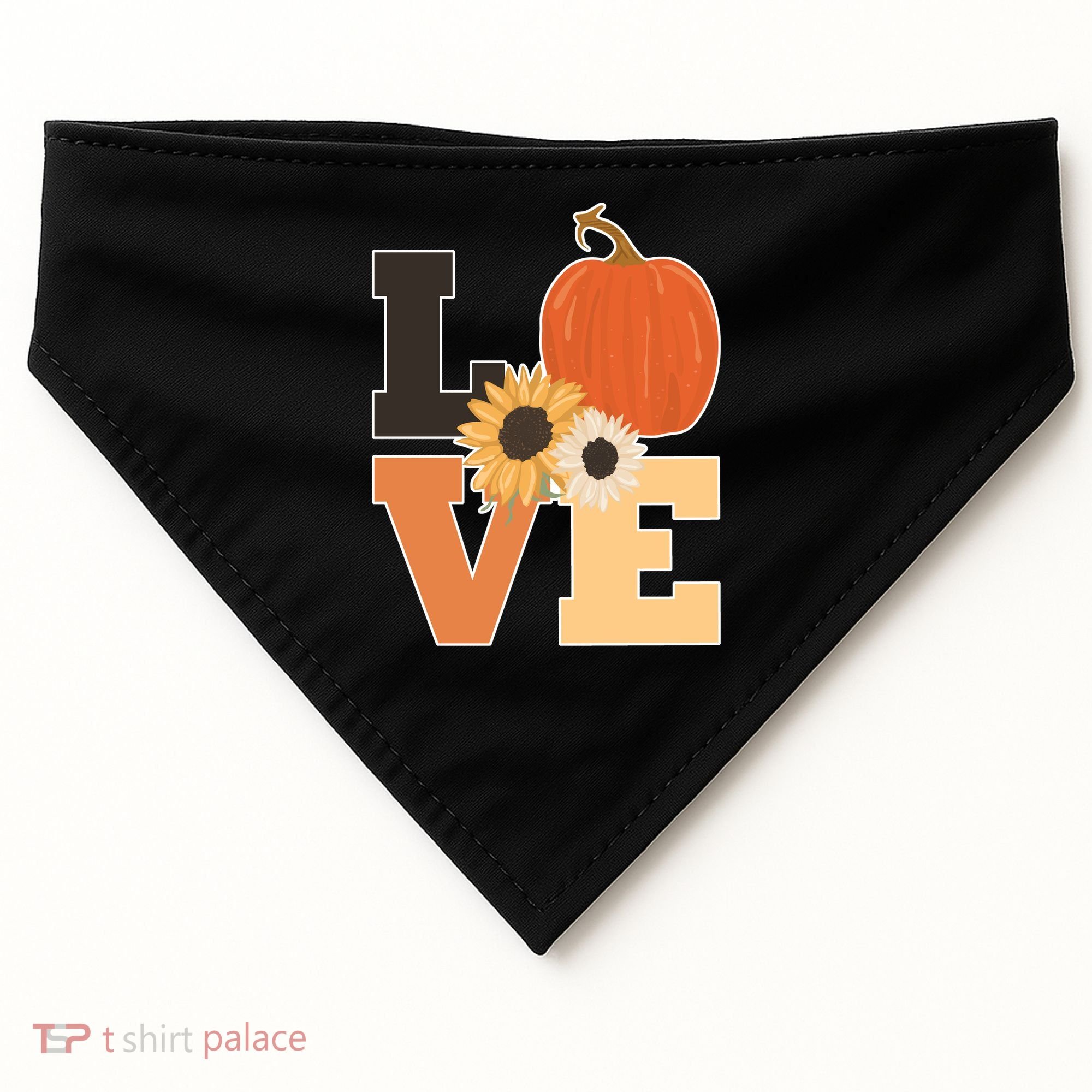 LOVE Autumn Floral Pumpkin Fall Season USA-Made Doggie Bandana