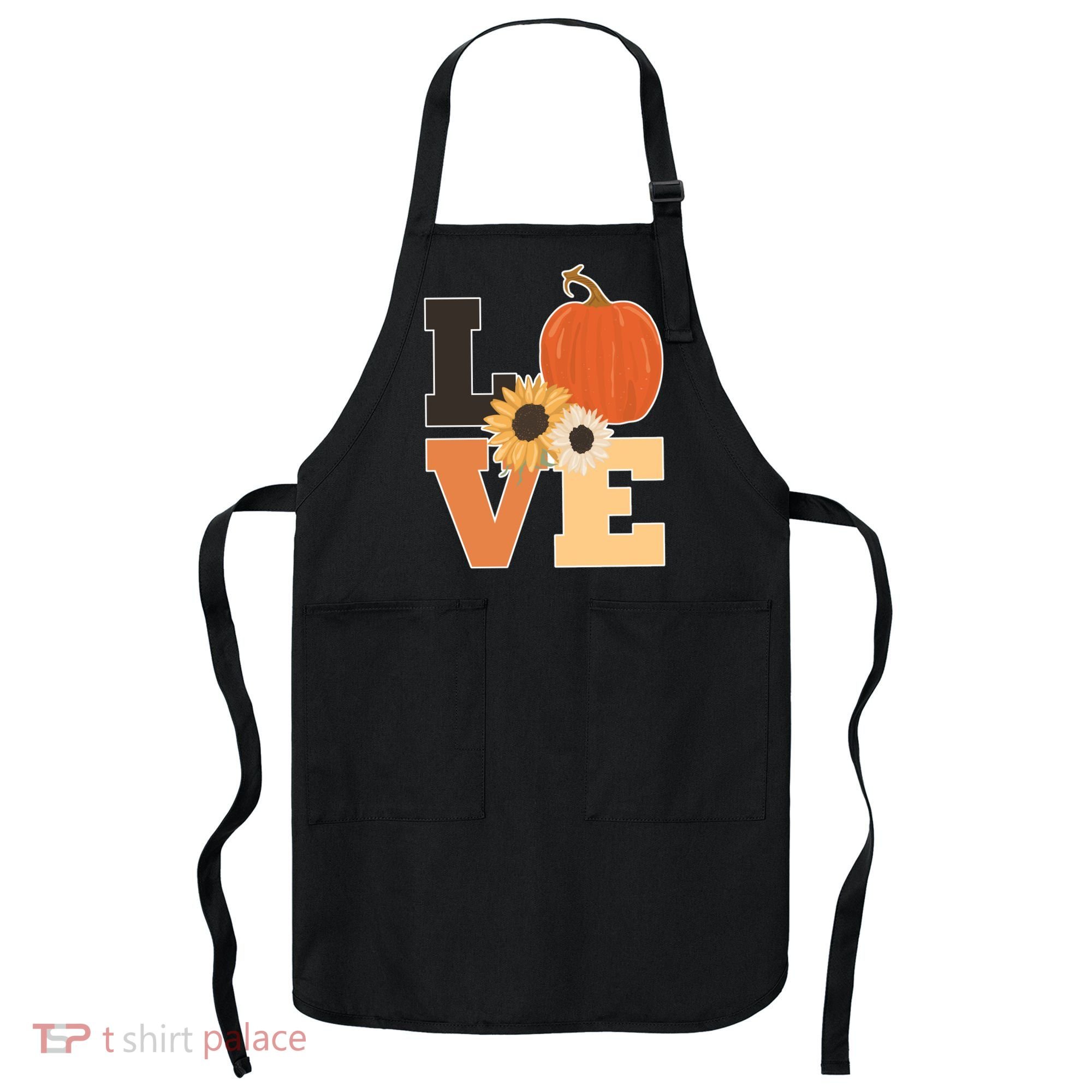 LOVE Autumn Floral Pumpkin Fall Season Apron