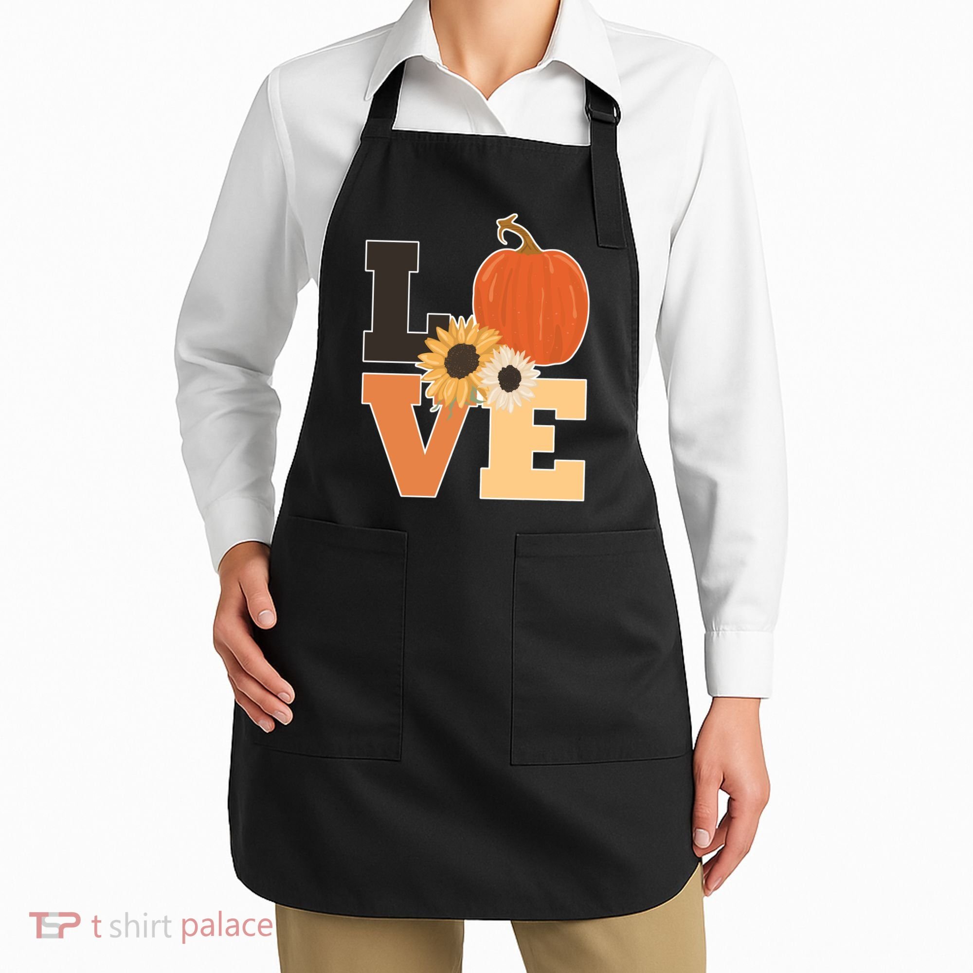 LOVE Autumn Floral Pumpkin Fall Season Apron