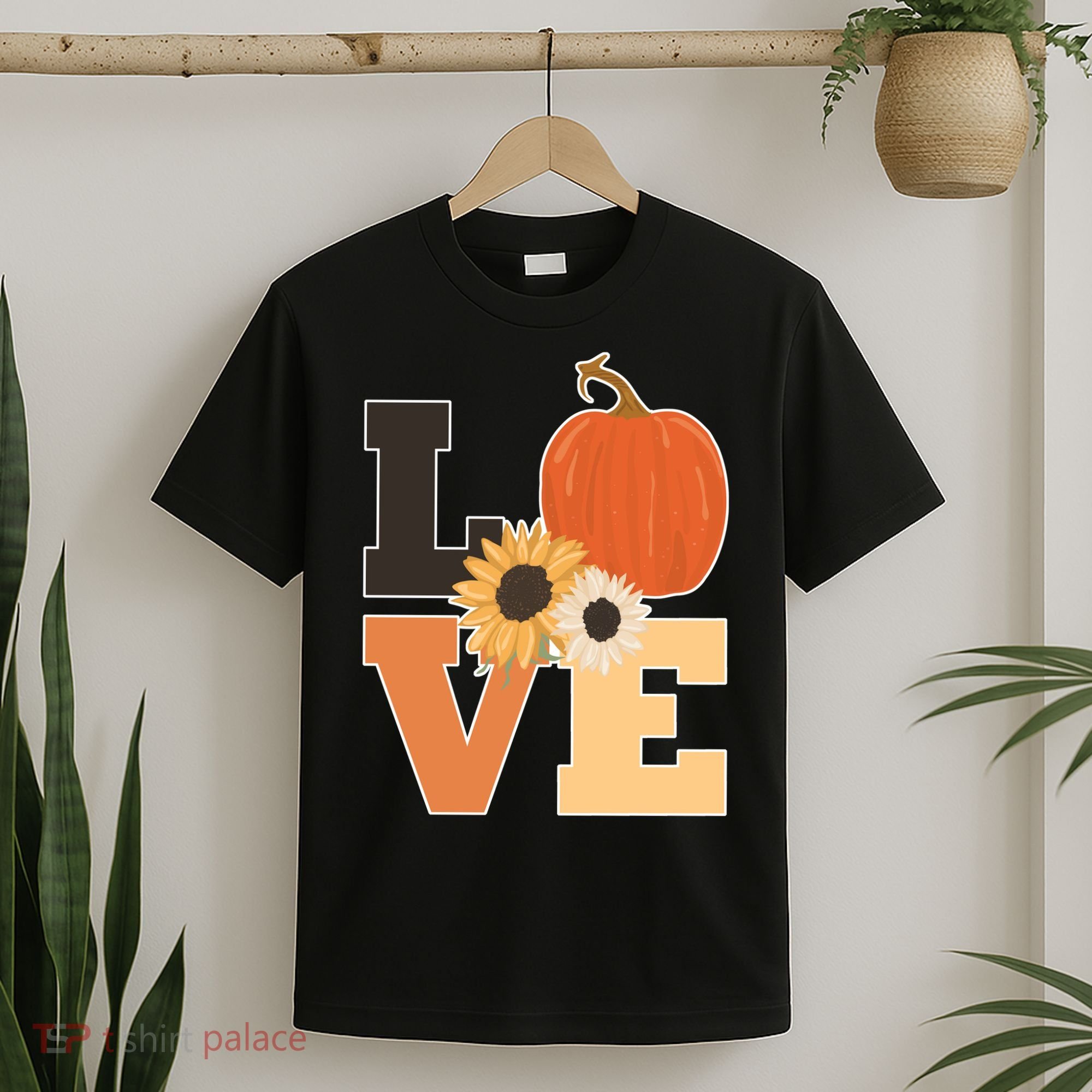 LOVE Autumn Floral Pumpkin Fall Season T-Shirt