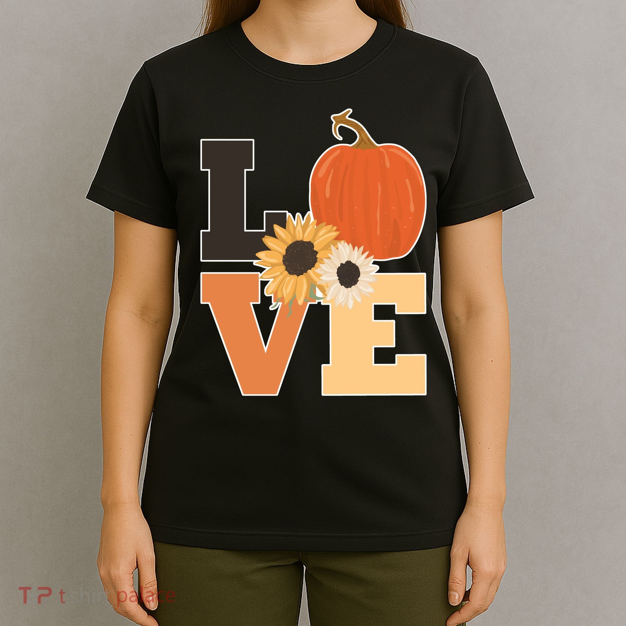 LOVE Autumn Floral Pumpkin Fall Season T-Shirt