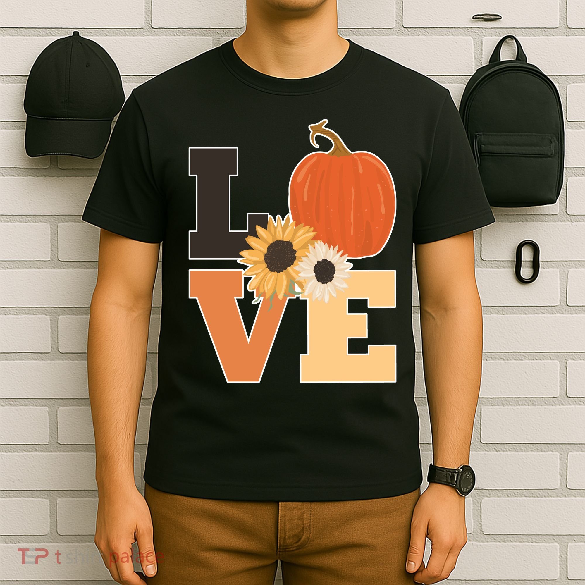 LOVE Autumn Floral Pumpkin Fall Season T-Shirt