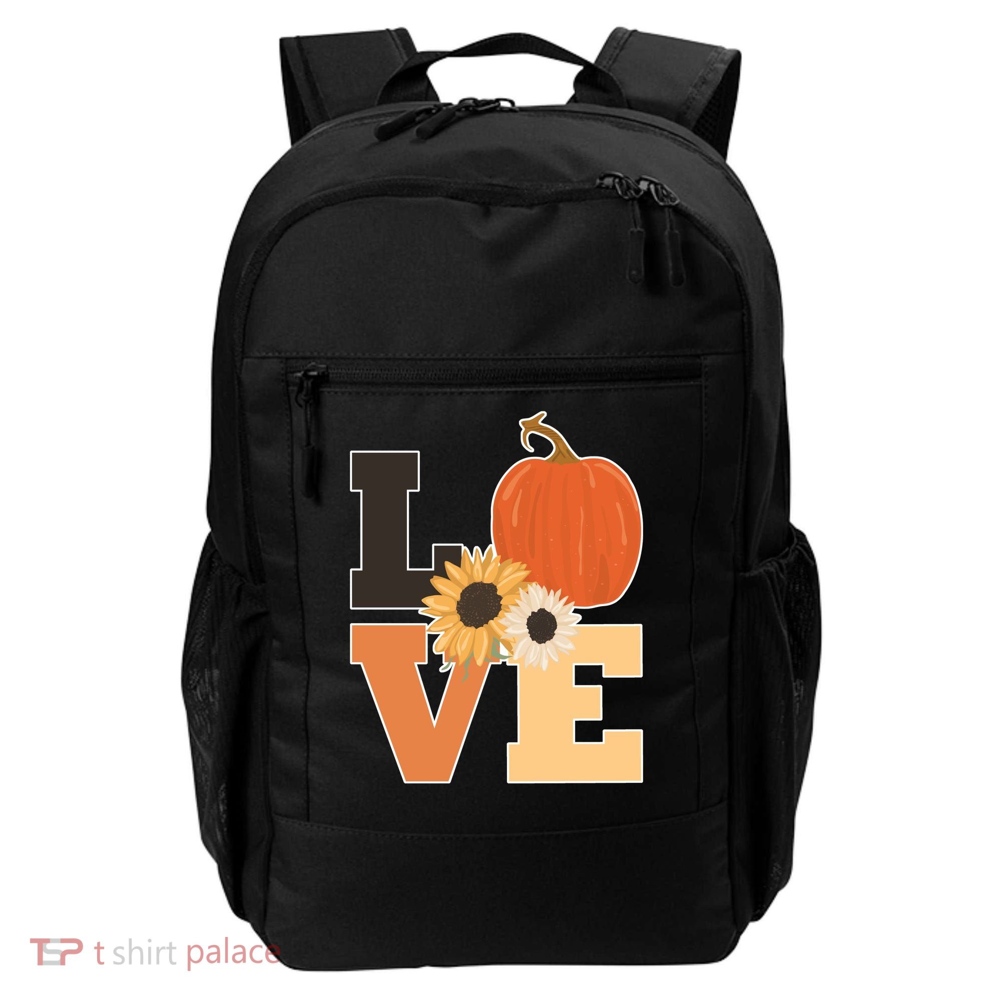 LOVE Autumn Floral Pumpkin Fall Season Backpack
