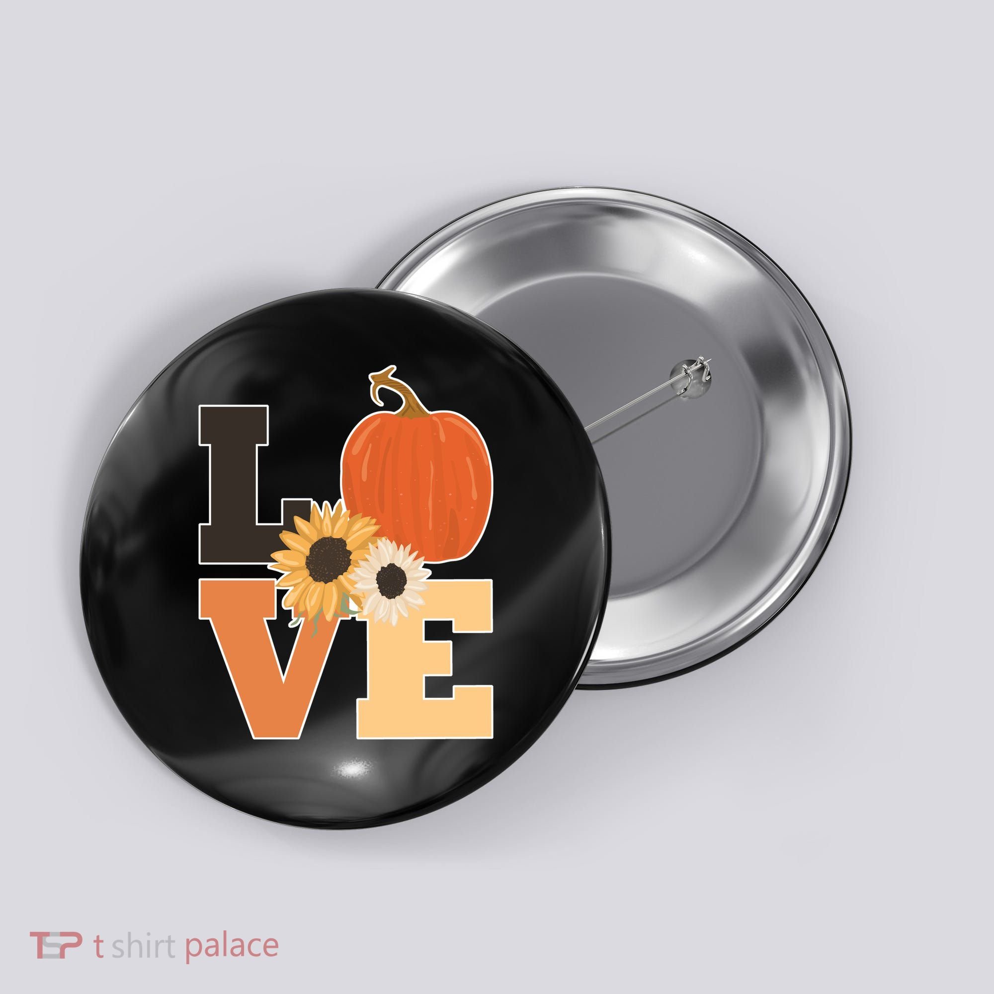 LOVE Autumn Floral Pumpkin Fall Season Button