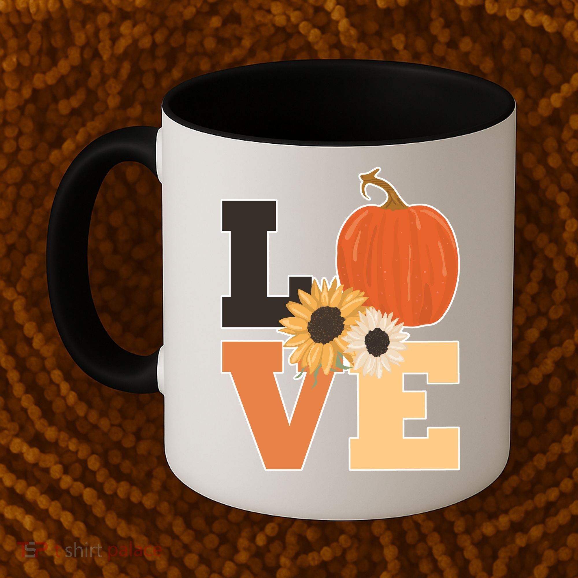 LOVE Autumn Floral Pumpkin Fall Season Coffee Mug