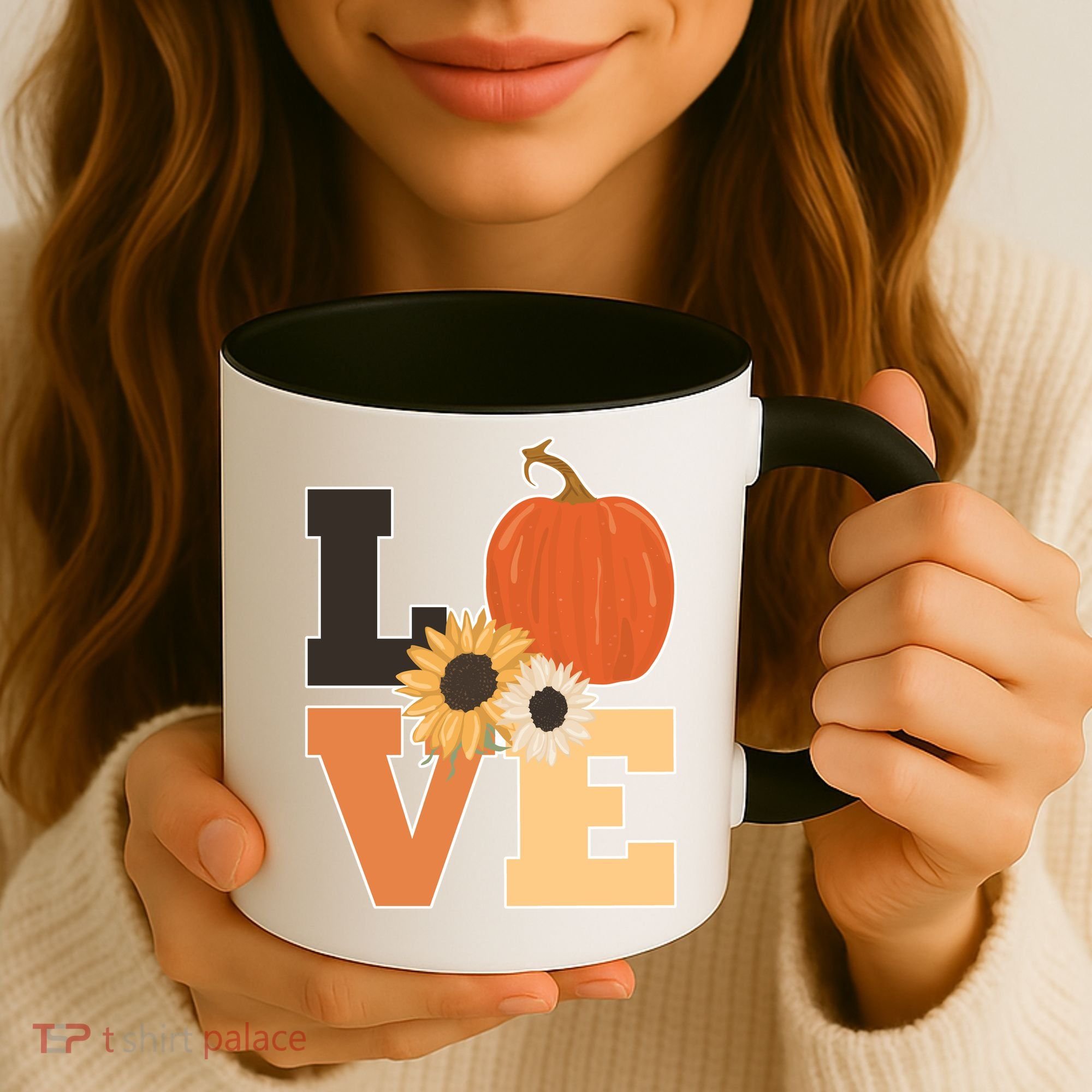 LOVE Autumn Floral Pumpkin Fall Season Coffee Mug