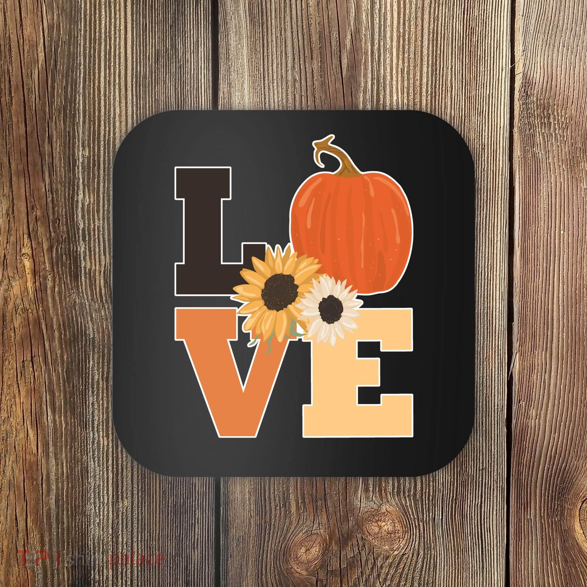 LOVE Autumn Floral Pumpkin Fall Season Coaster