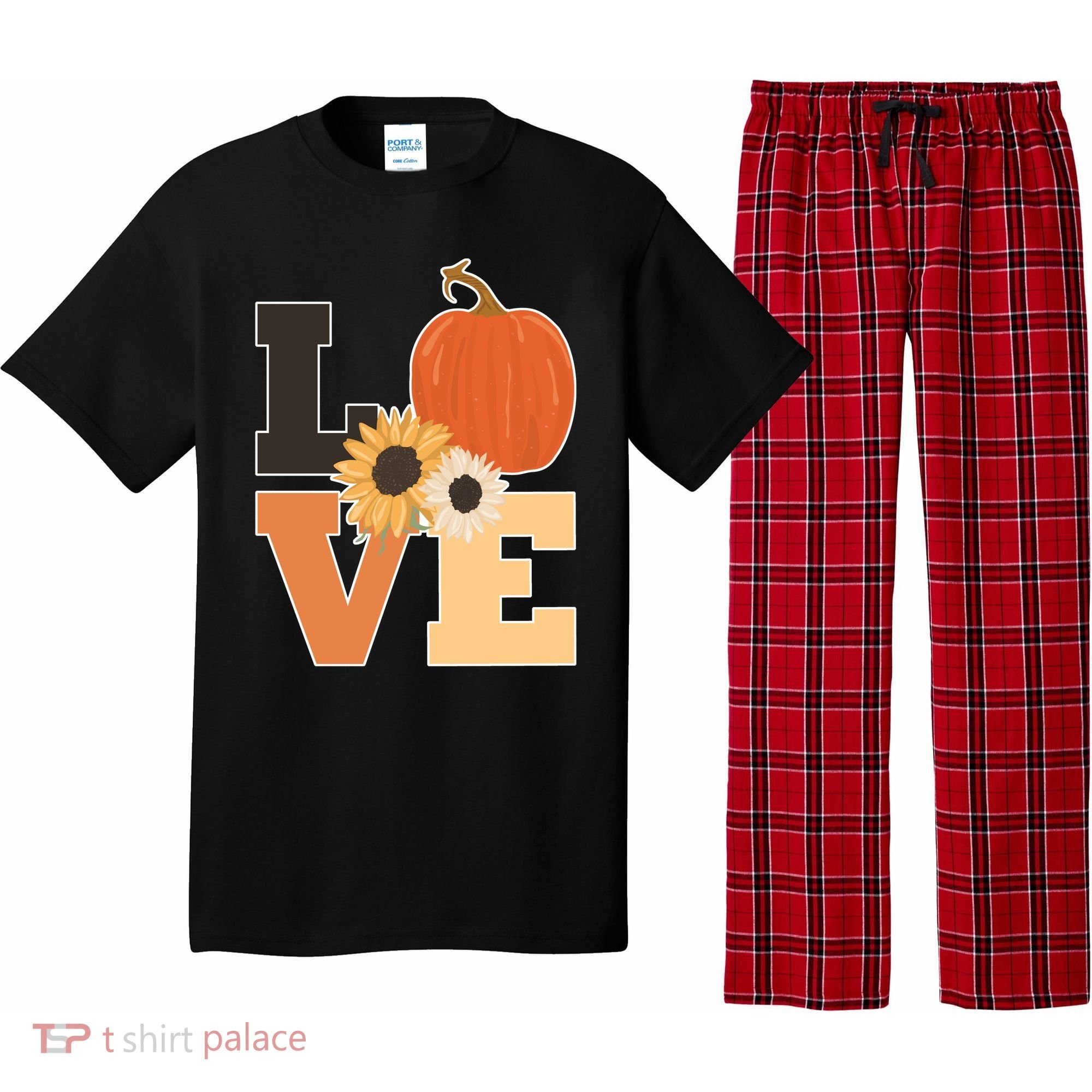 LOVE Autumn Floral Pumpkin Fall Season Pajama Set