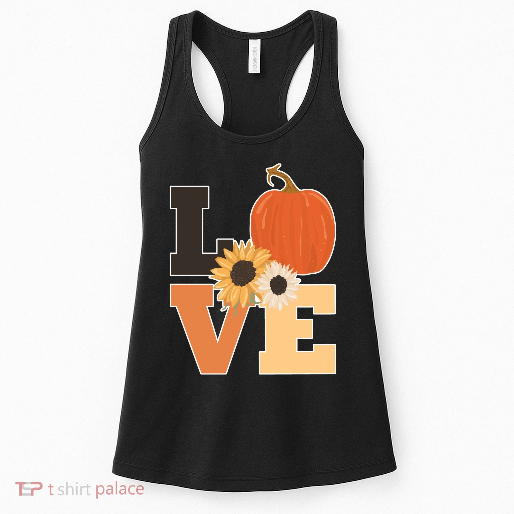LOVE Autumn Floral Pumpkin Fall Season Women's Tank Top