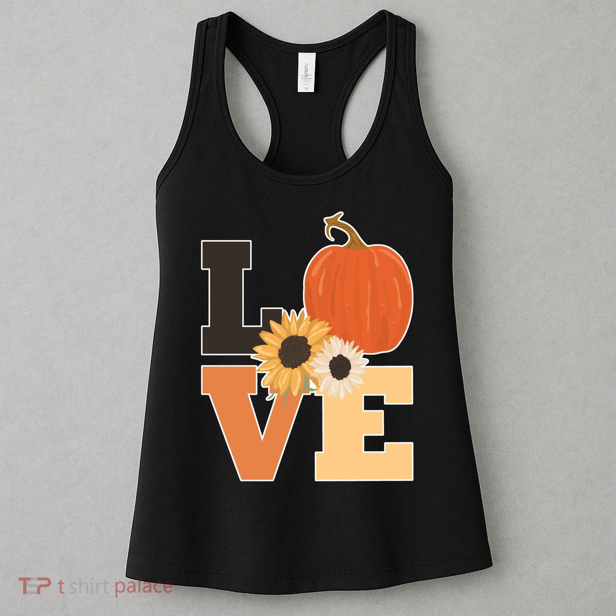 LOVE Autumn Floral Pumpkin Fall Season Women's Tank Top