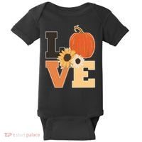 LOVE Autumn Floral Pumpkin Fall Season Baby Bodysuit thumb 0