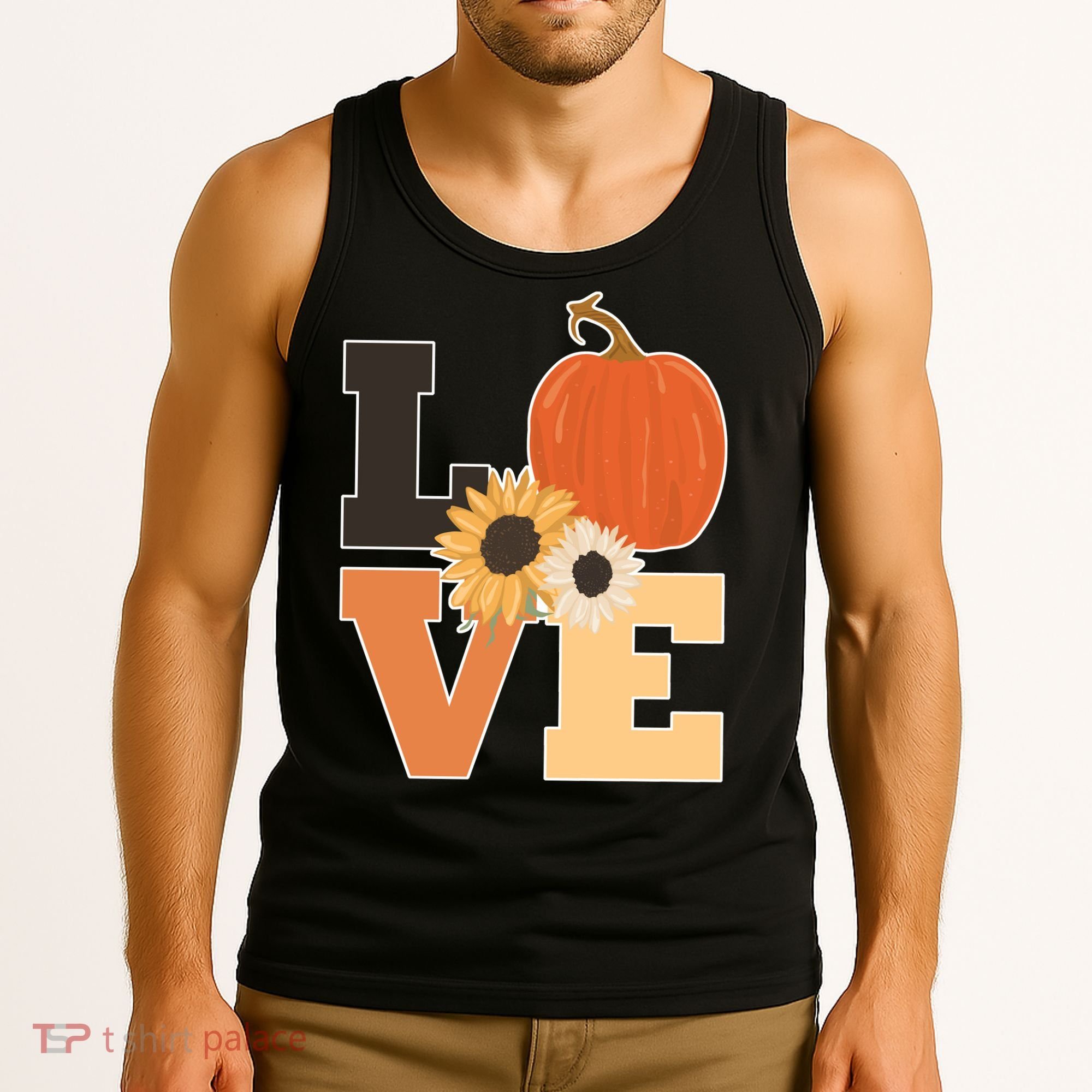 LOVE Autumn Floral Pumpkin Fall Season Tank Top