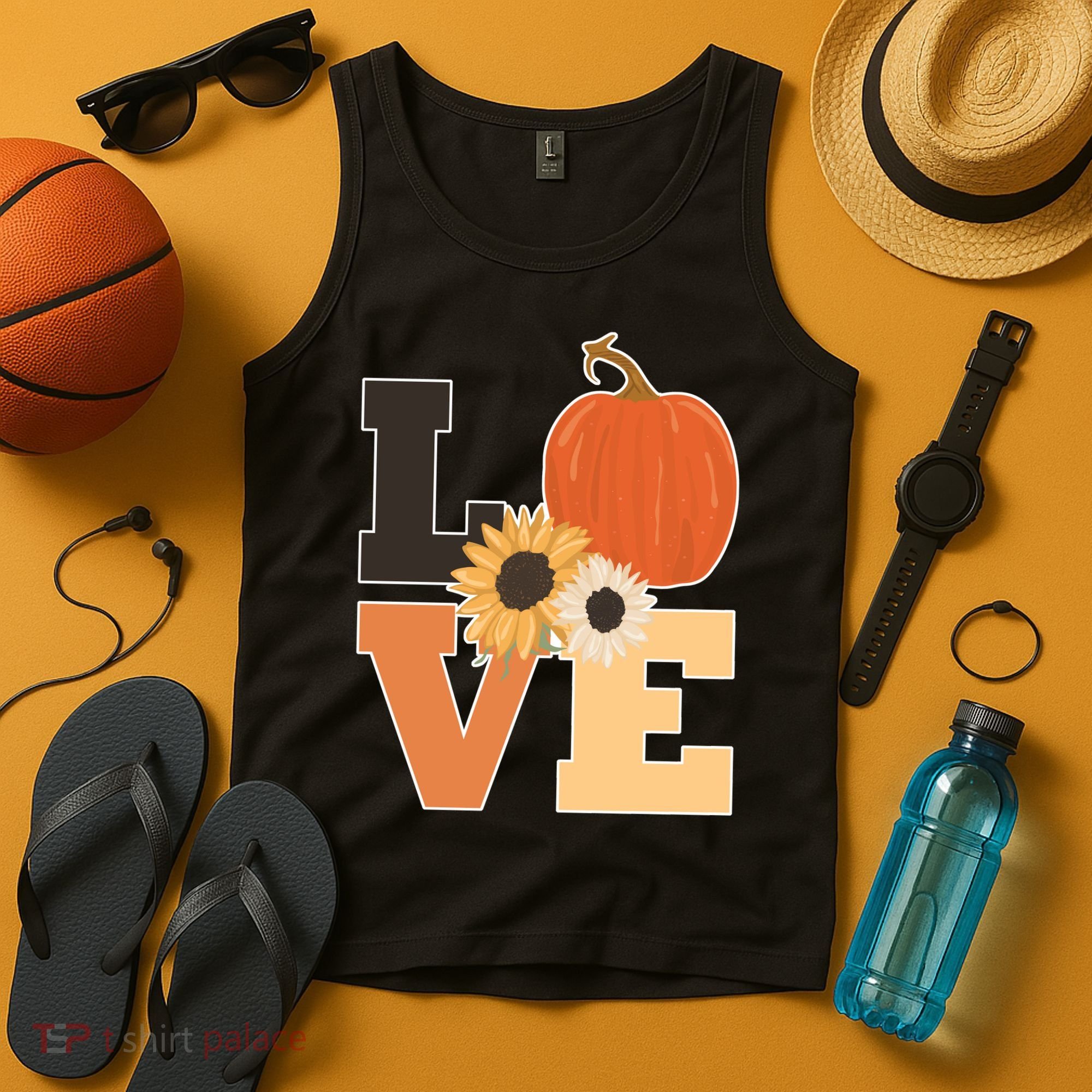 LOVE Autumn Floral Pumpkin Fall Season Tank Top