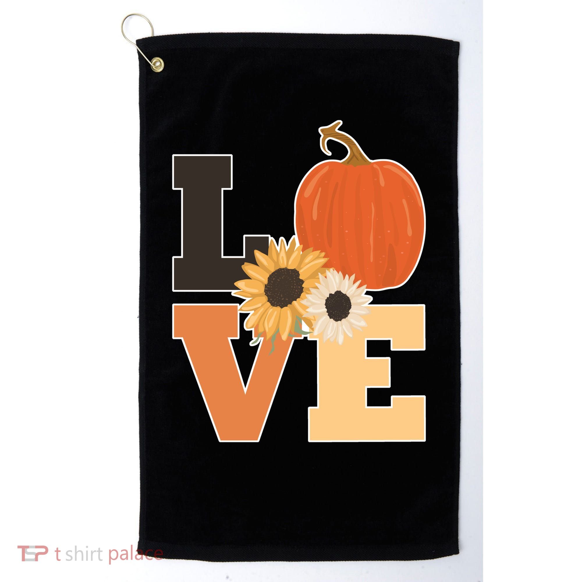LOVE Autumn Floral Pumpkin Fall Season Golf Towel