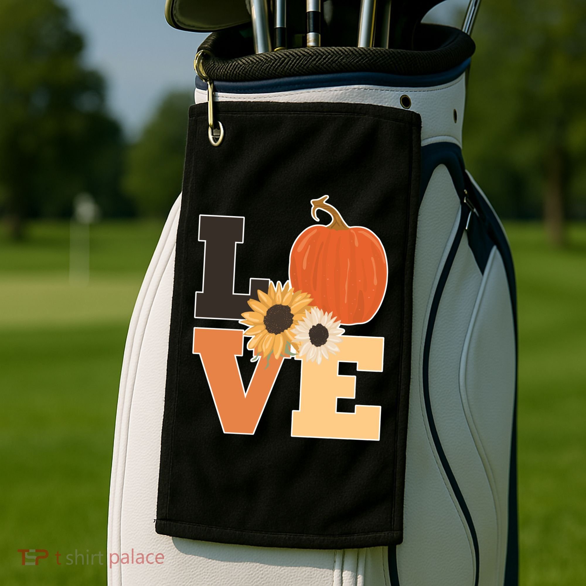 LOVE Autumn Floral Pumpkin Fall Season Golf Towel