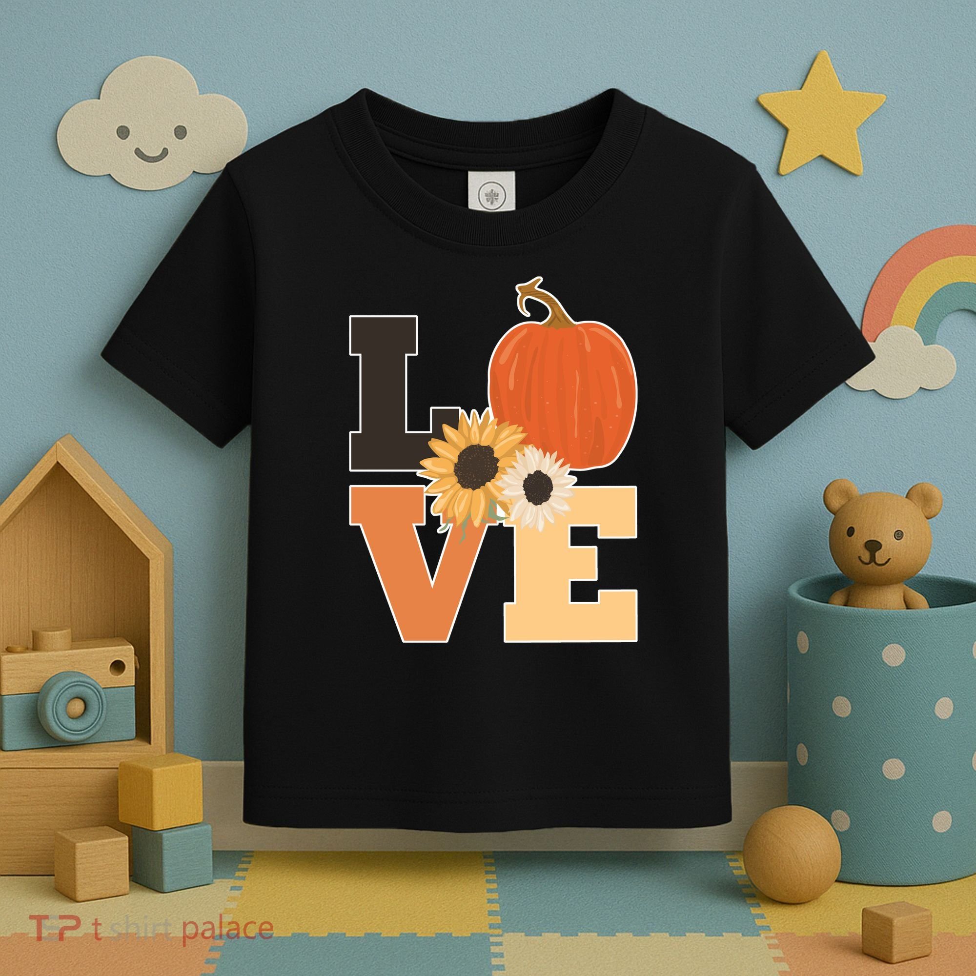 LOVE Autumn Floral Pumpkin Fall Season Toddler T-Shirt
