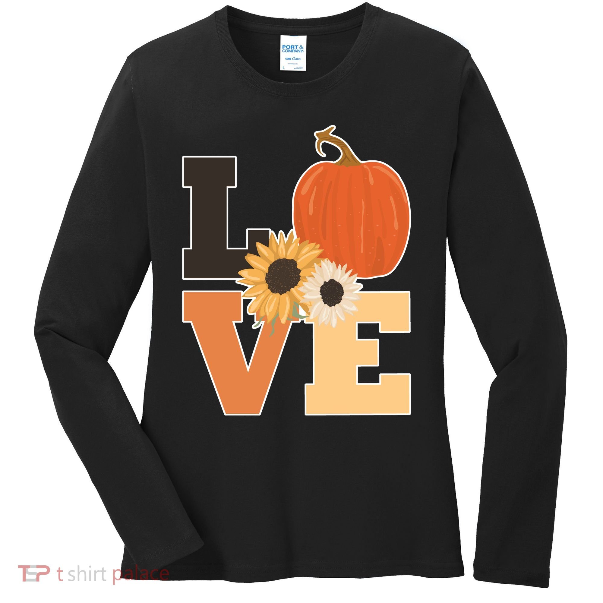 LOVE Autumn Floral Pumpkin Fall Season Women's Long Sleeve Shirt