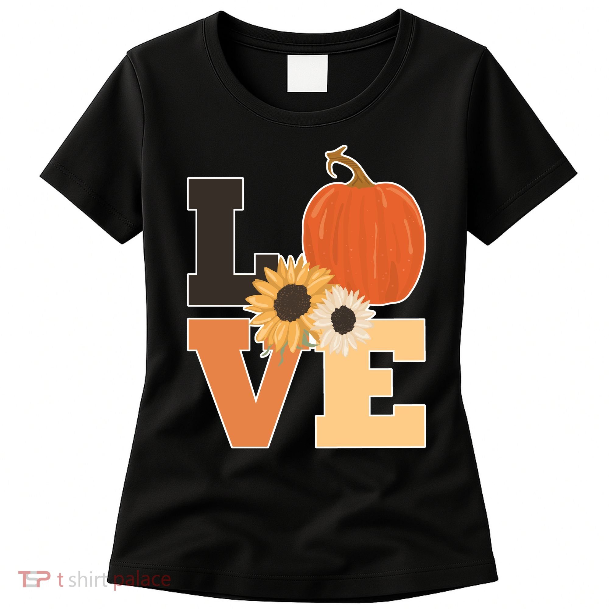 LOVE Autumn Floral Pumpkin Fall Season Women's T-Shirt