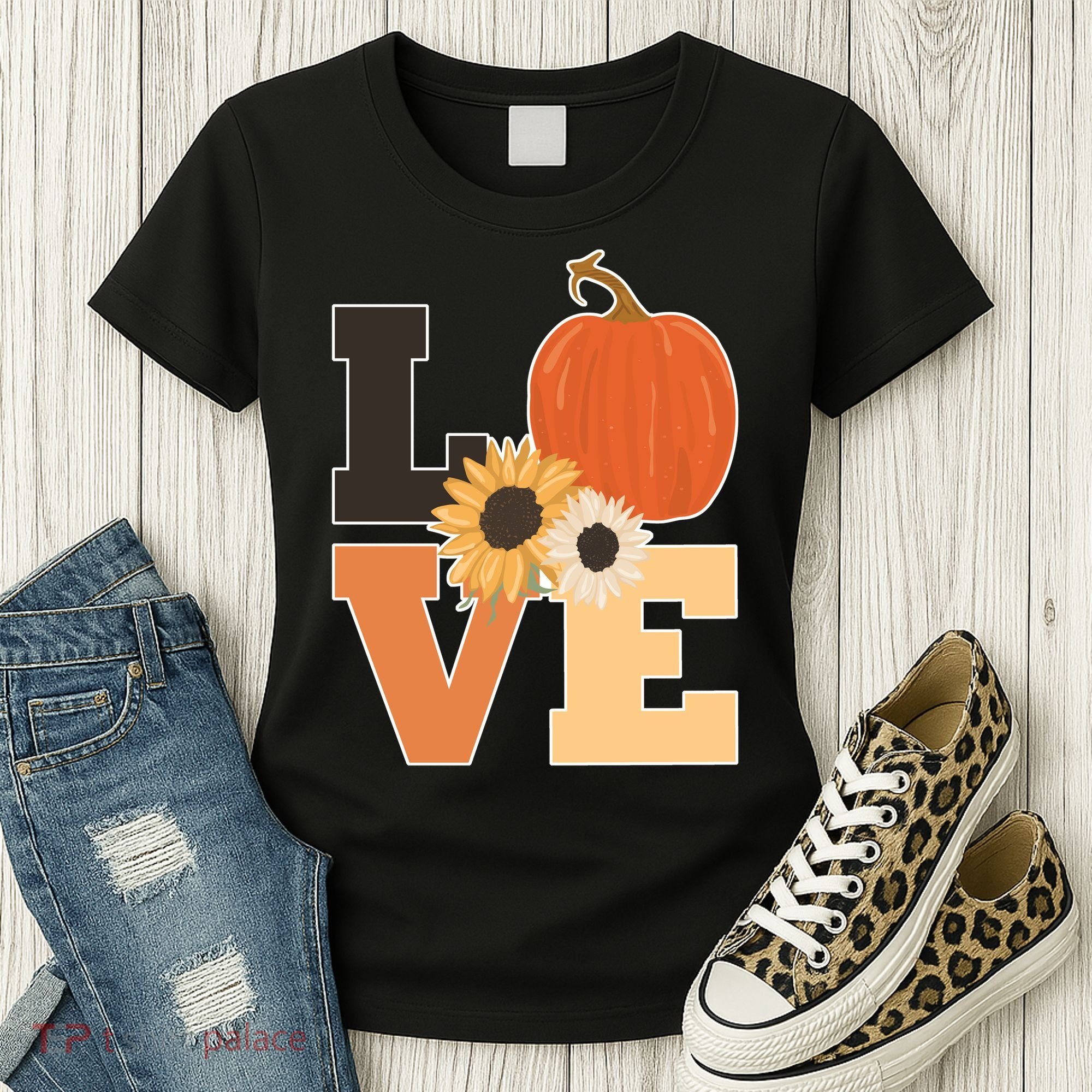 LOVE Autumn Floral Pumpkin Fall Season Women's T-Shirt