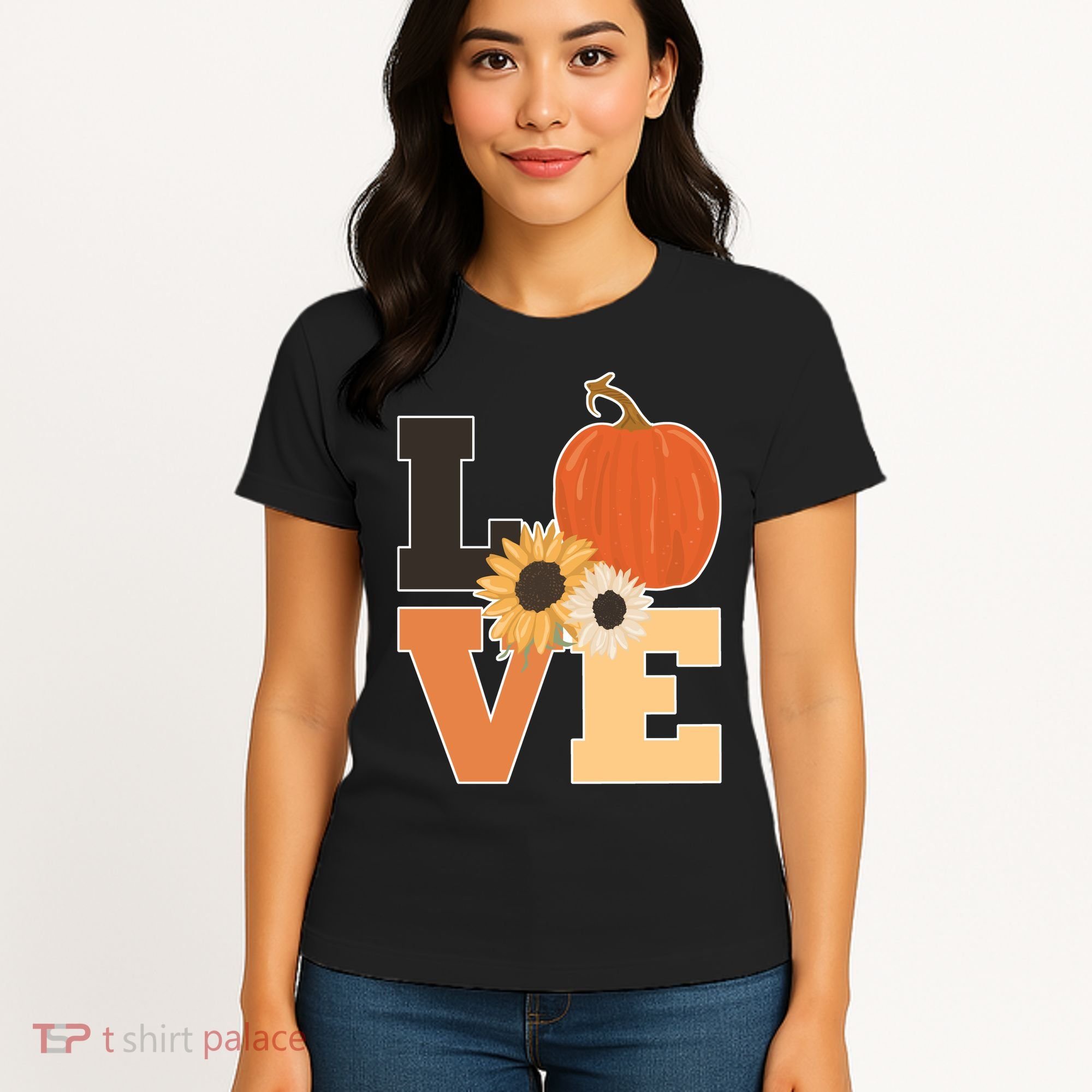 LOVE Autumn Floral Pumpkin Fall Season Women's T-Shirt