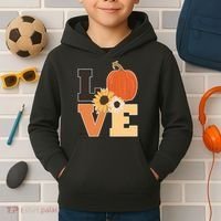 LOVE Autumn Floral Pumpkin Fall Season Kids Hoodie thumb 2
