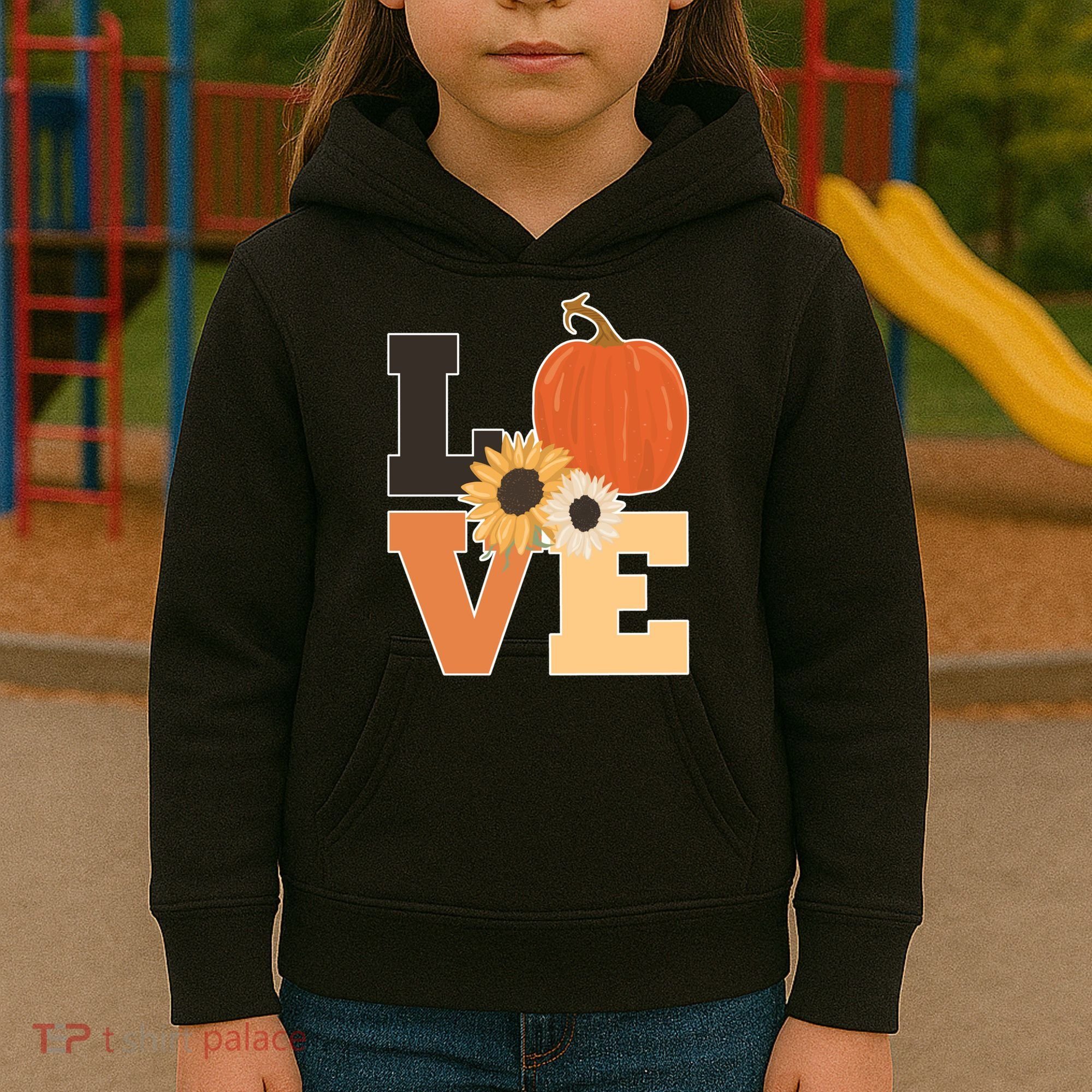 LOVE Autumn Floral Pumpkin Fall Season Kids Hoodie