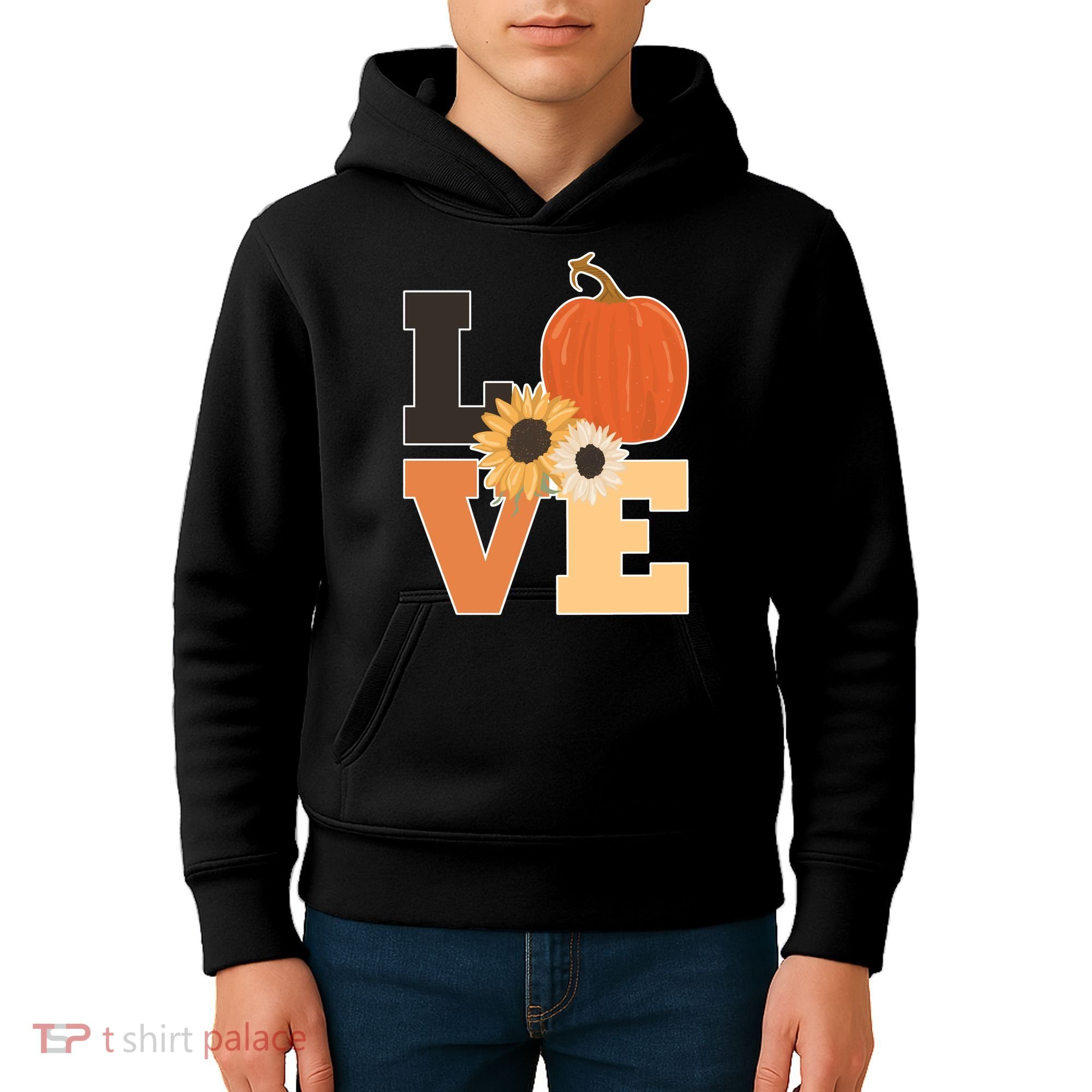LOVE Autumn Floral Pumpkin Fall Season Kids Hoodie