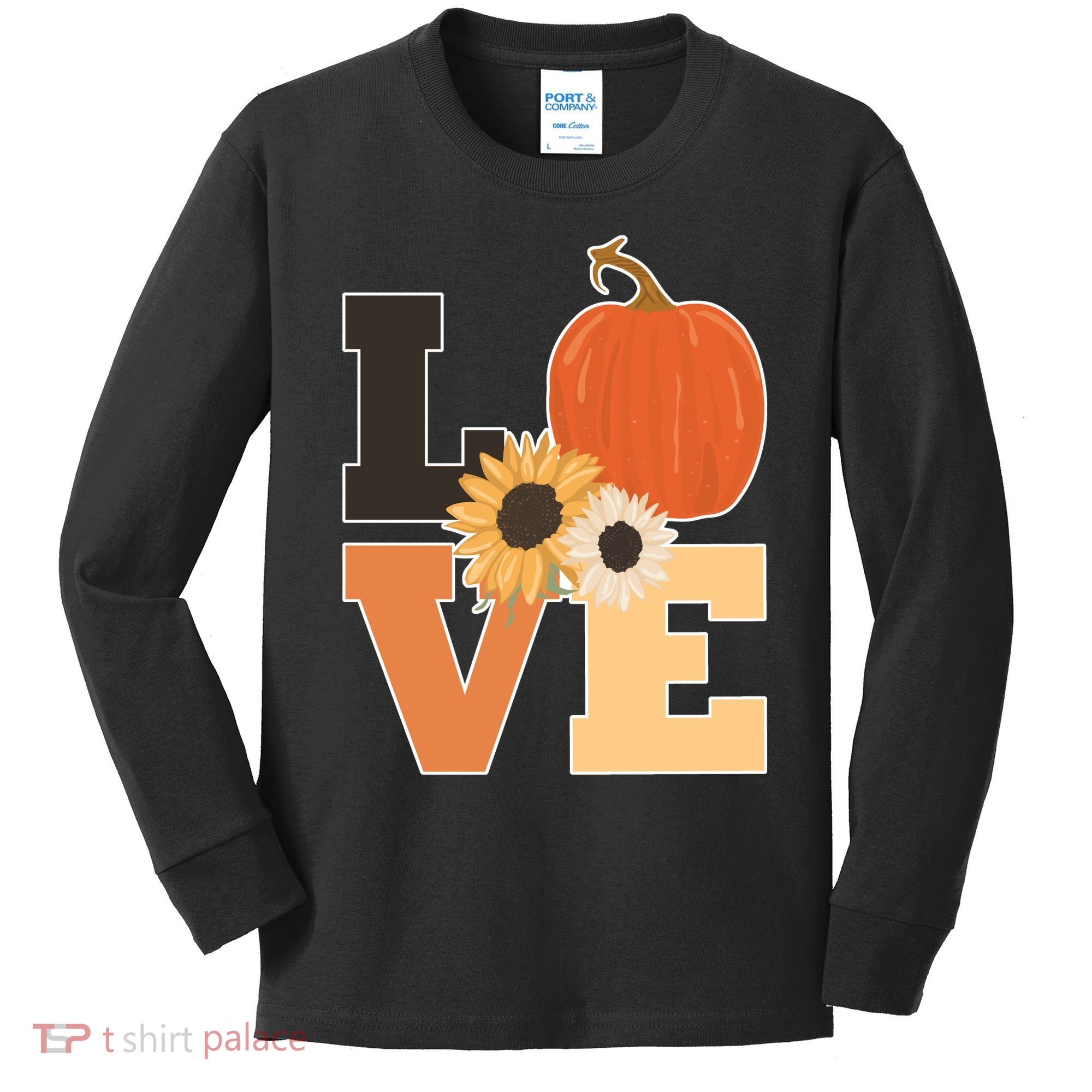 LOVE Autumn Floral Pumpkin Fall Season Kids Long Sleeve Shirt