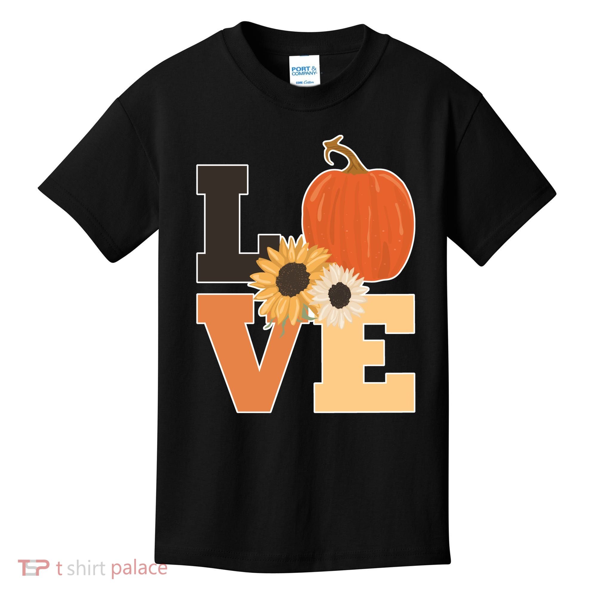 LOVE Autumn Floral Pumpkin Fall Season Kids T-Shirt