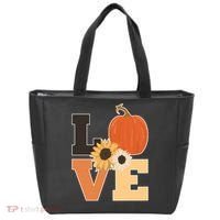 LOVE Autumn Floral Pumpkin Fall Season Tote Bag thumb 0