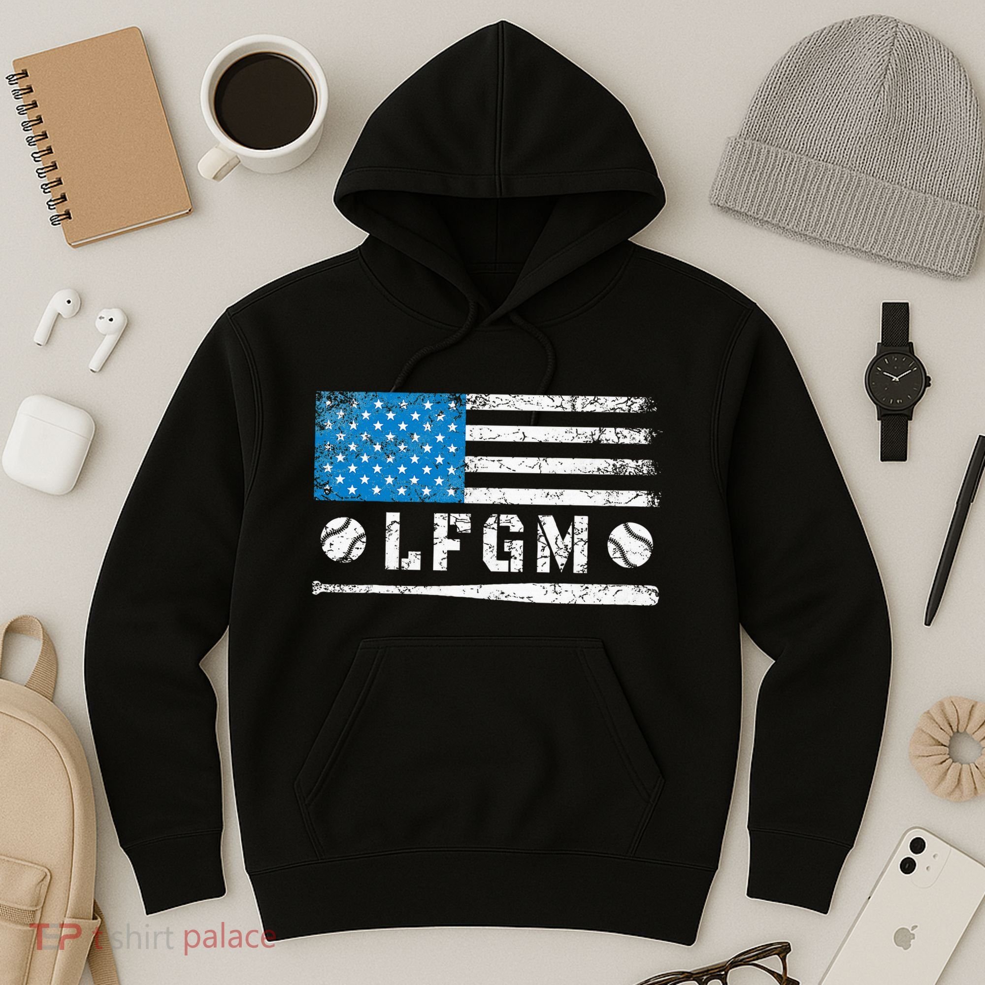 Lfgm American Flag Baseball Fan Hoodie