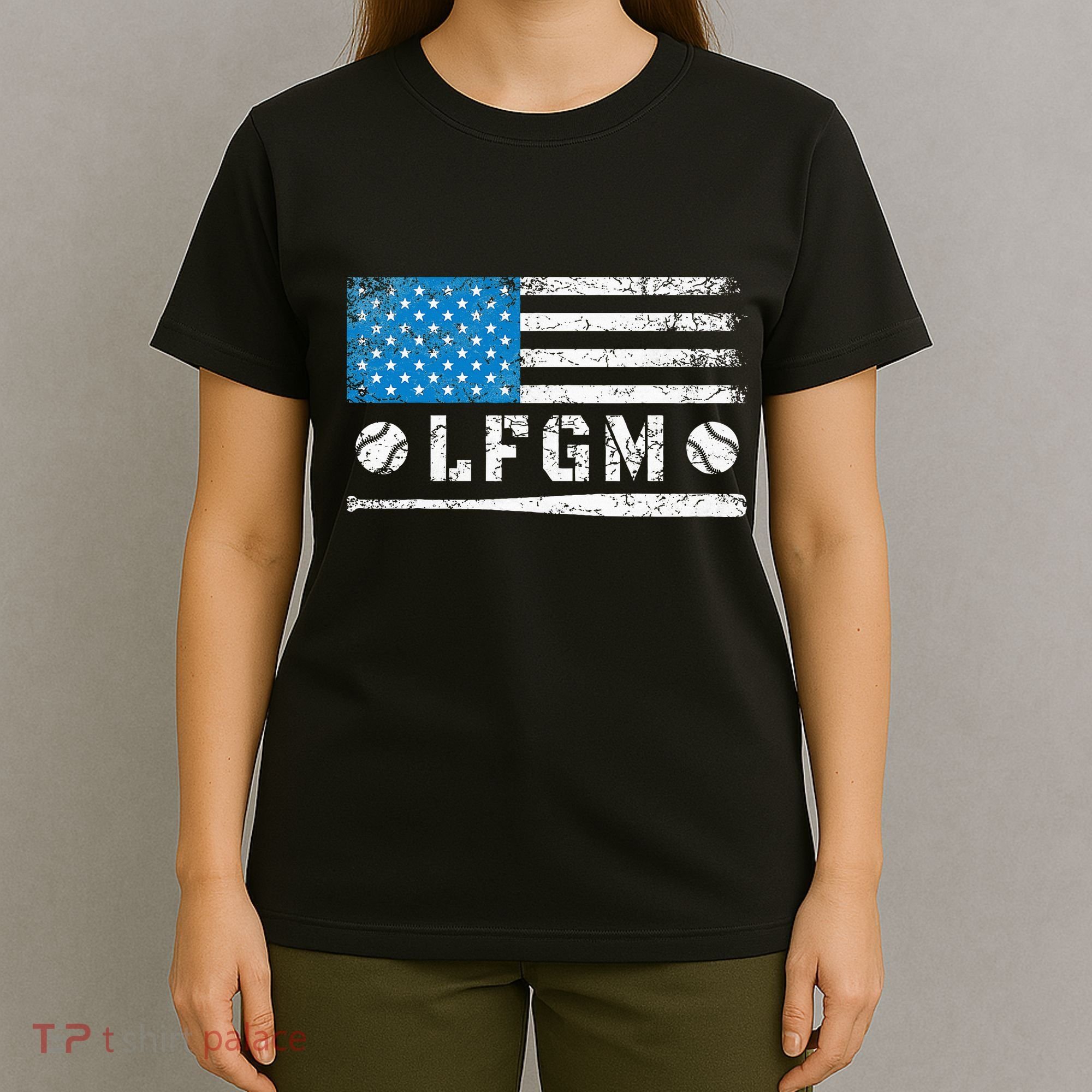 Lfgm American Flag Baseball Fan T-Shirt