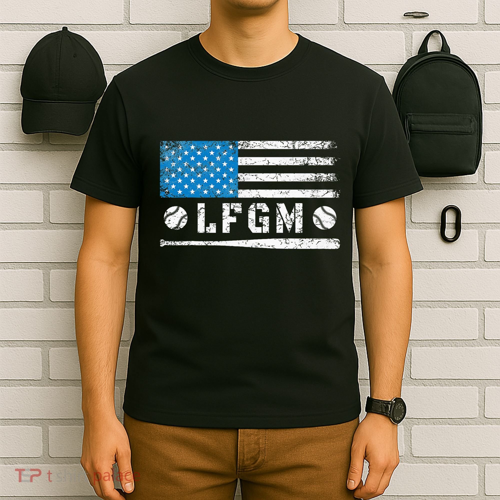 Lfgm American Flag Baseball Fan T-Shirt