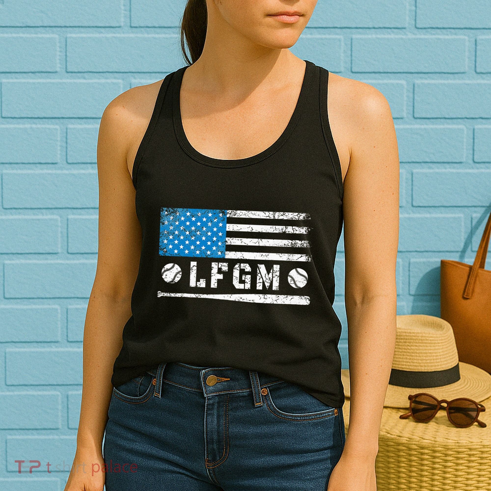 Lfgm American Flag Baseball Fan Women's Tank Top