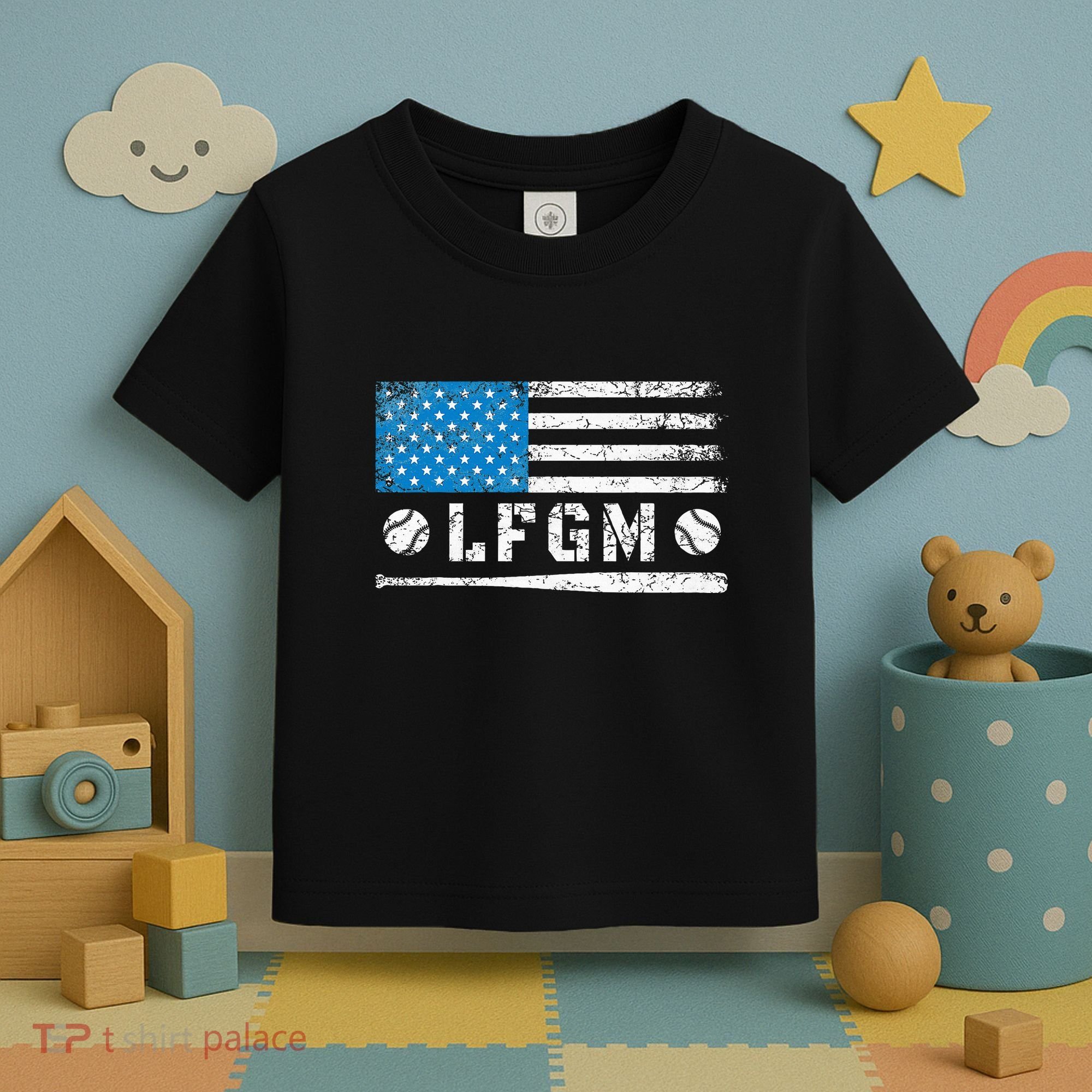 Lfgm American Flag Baseball Fan Toddler T-Shirt