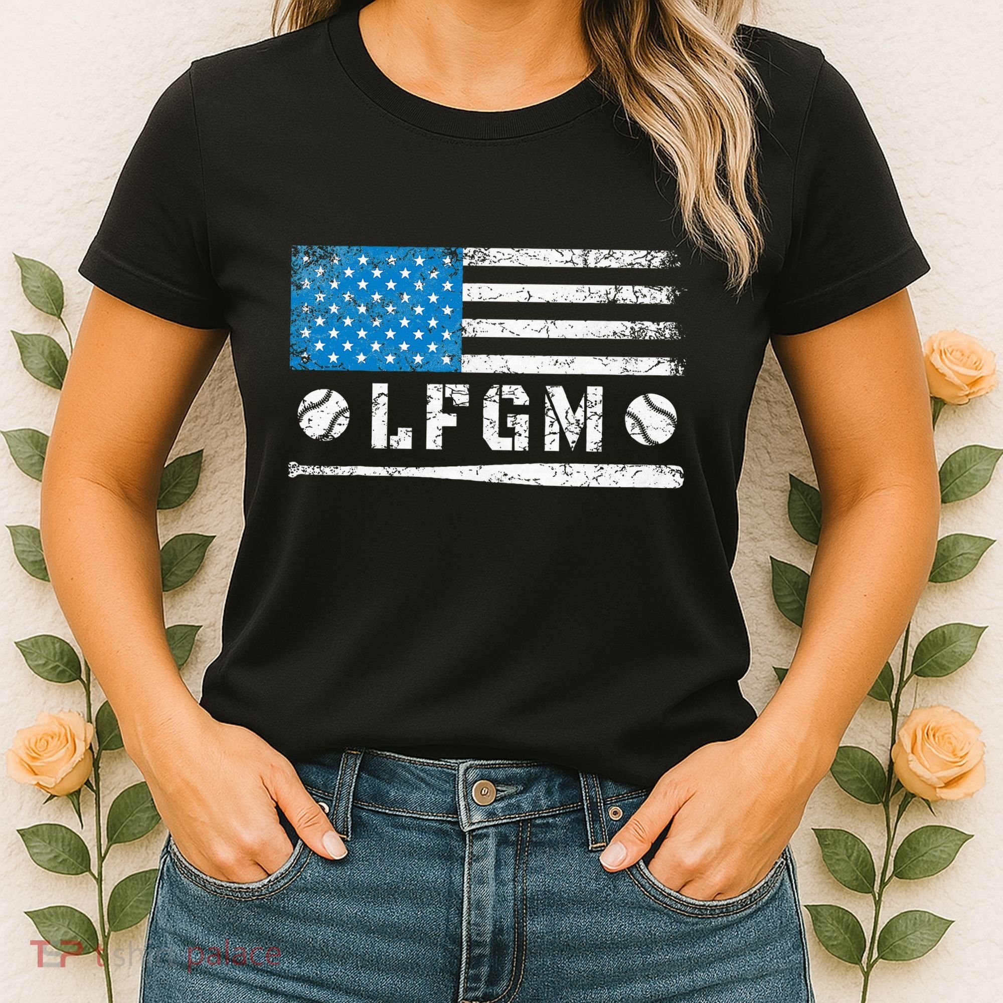 Lfgm American Flag Baseball Fan Women's T-Shirt
