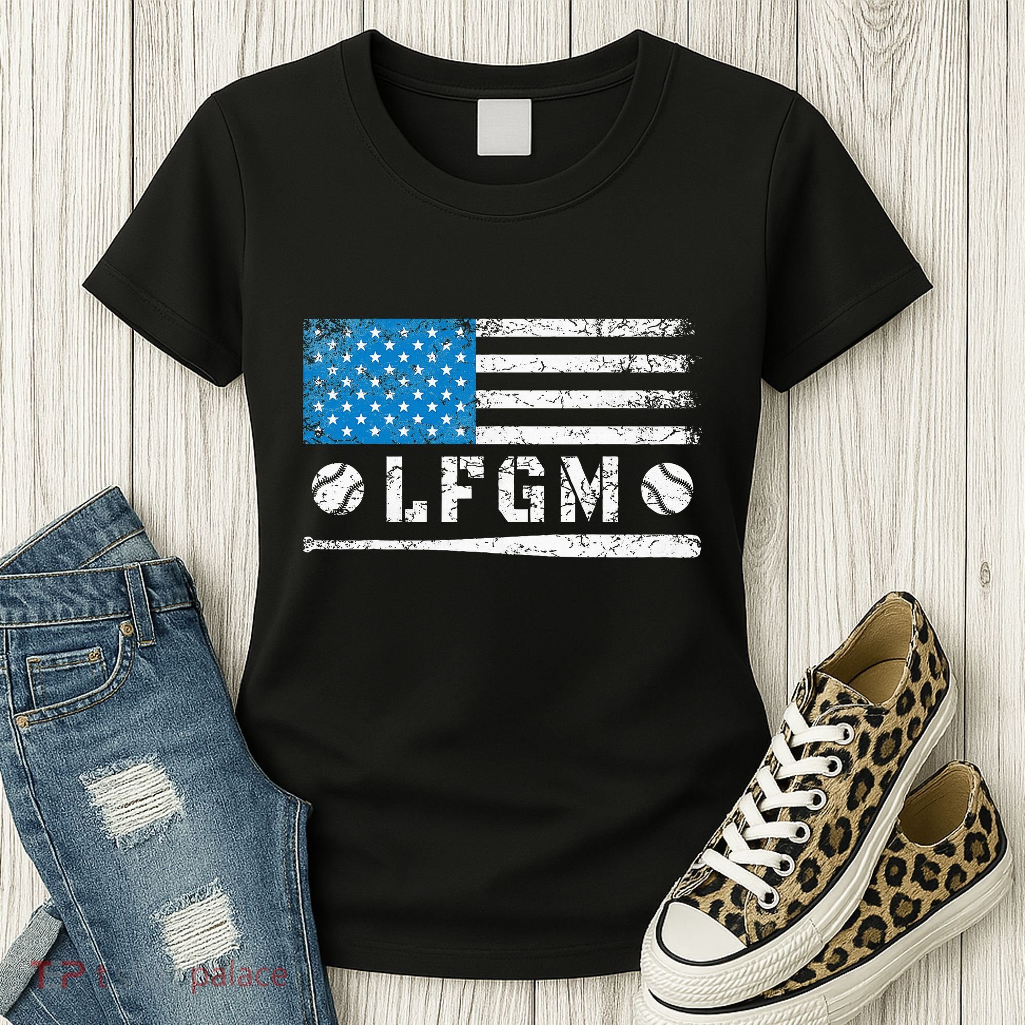 Lfgm American Flag Baseball Fan Women's T-Shirt