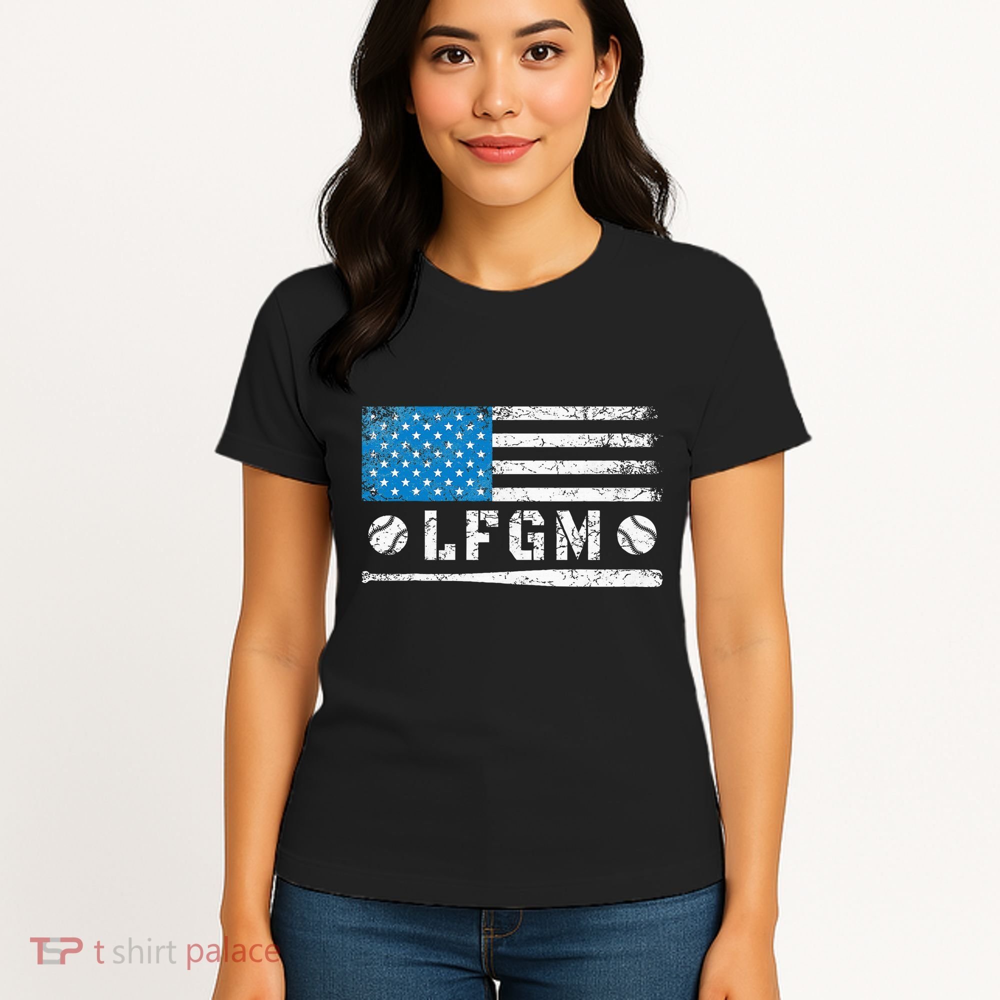 Lfgm American Flag Baseball Fan Women's T-Shirt