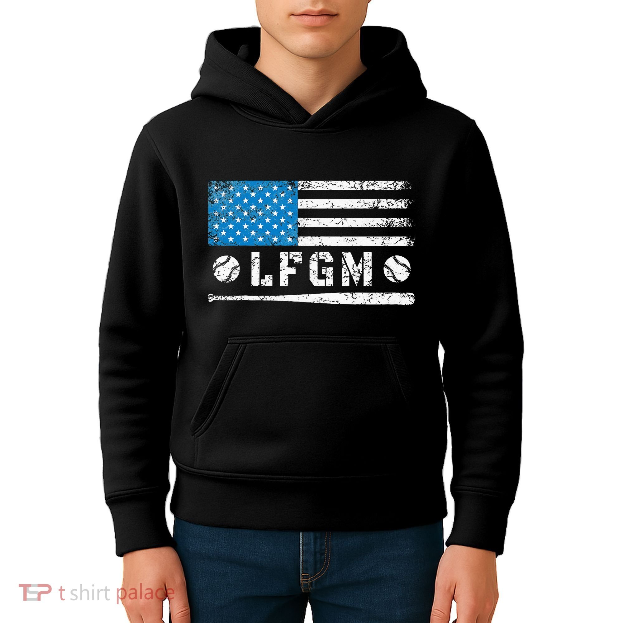 Lfgm American Flag Baseball Fan Kids Hoodie
