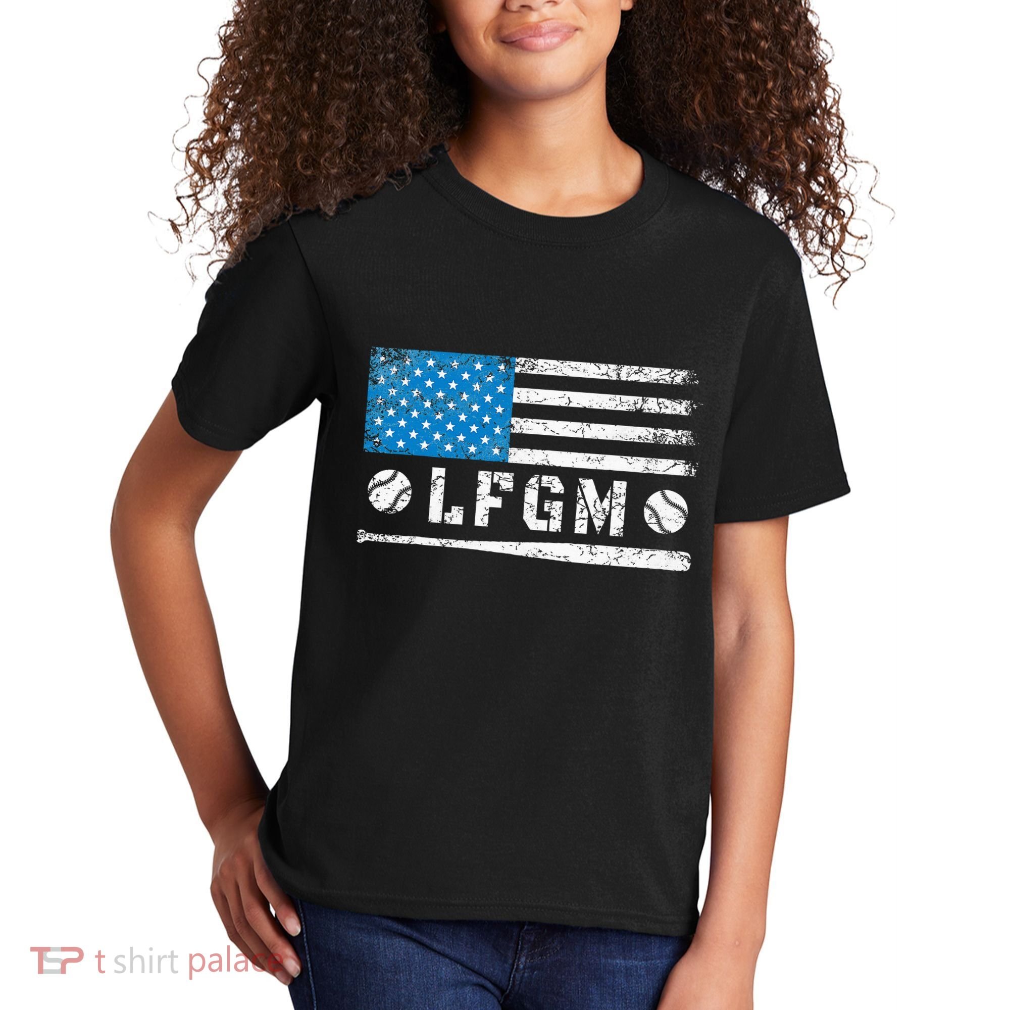 Lfgm American Flag Baseball Fan Kids T-Shirt