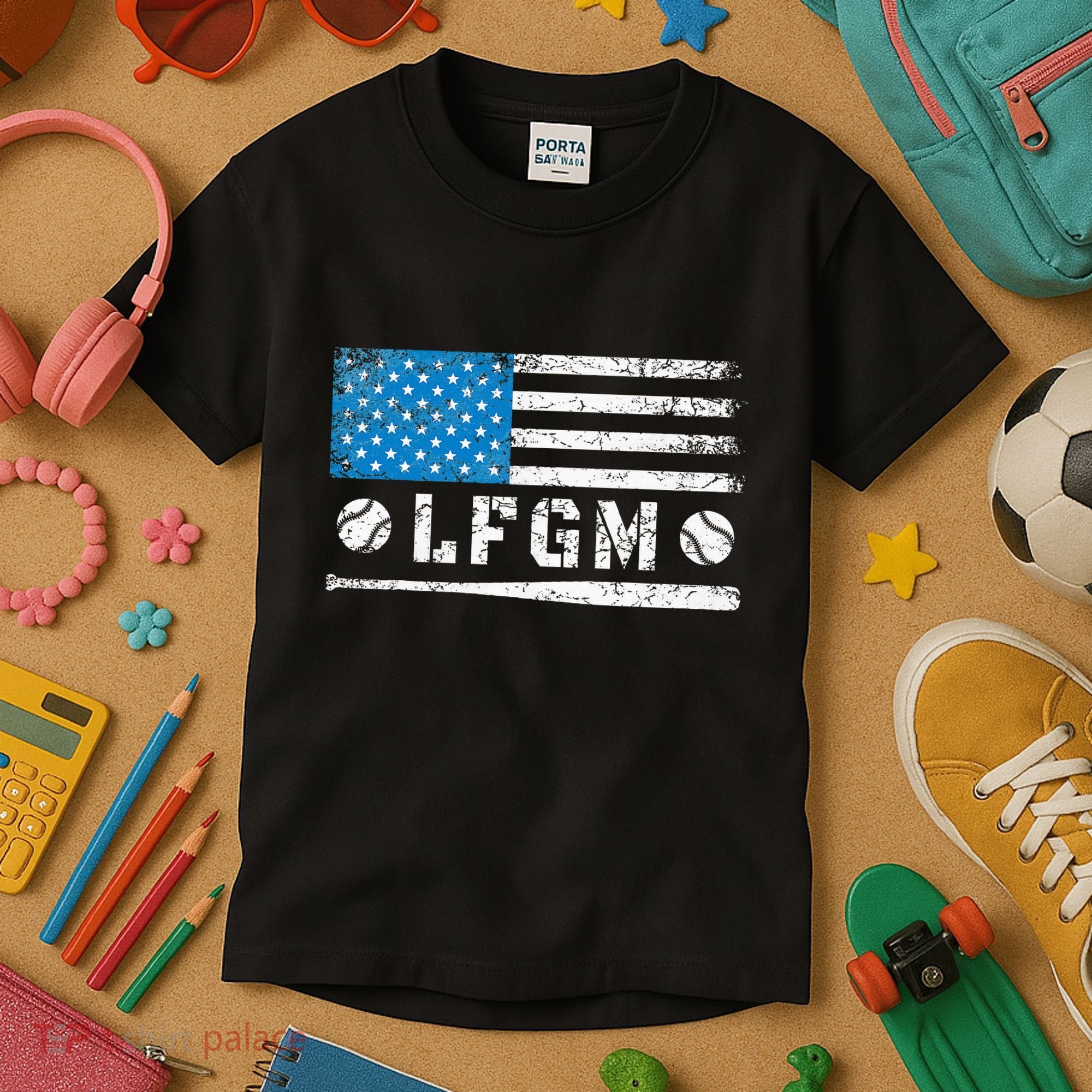 Lfgm American Flag Baseball Fan Kids T-Shirt
