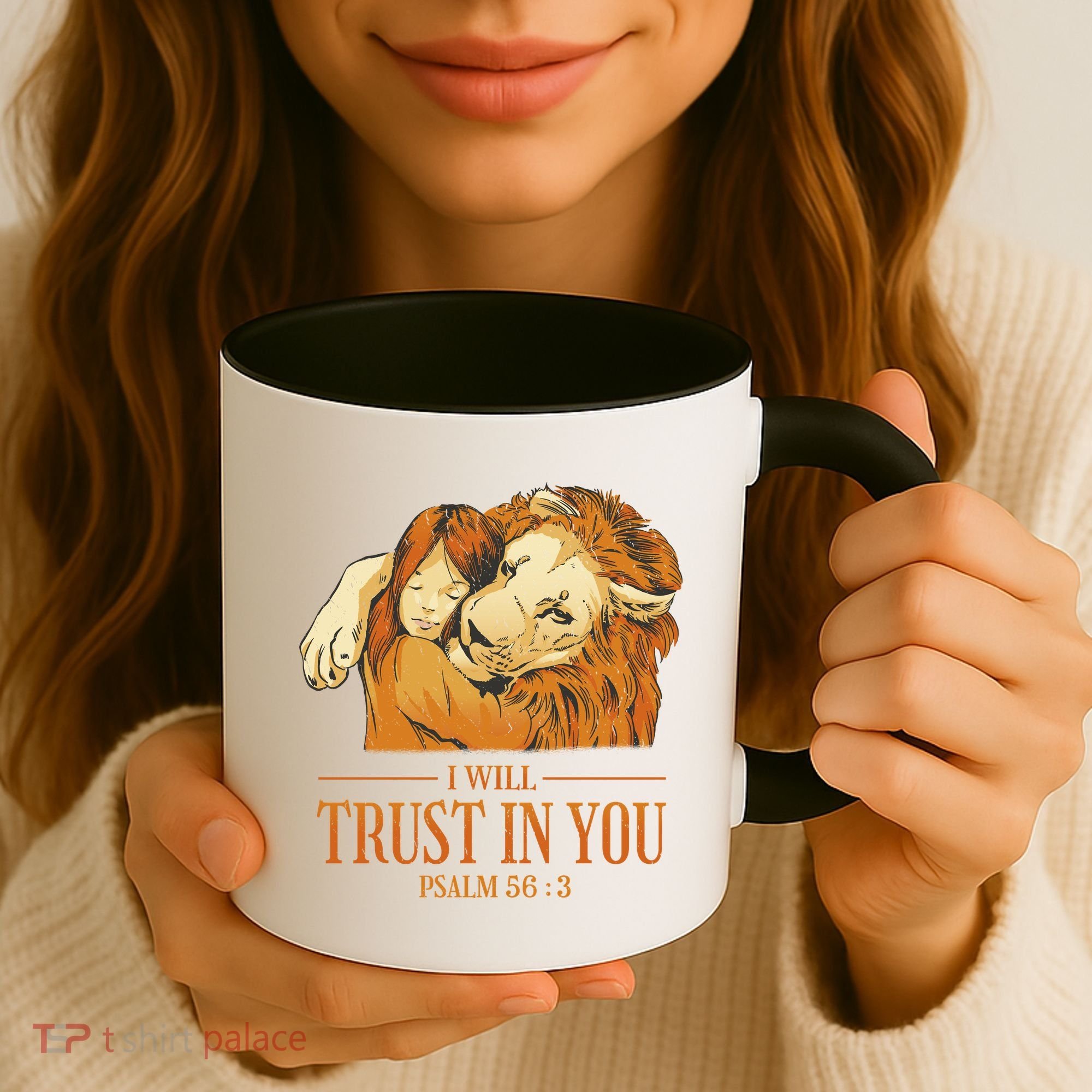 Lion And Girl I Will Trust In You Psalm 56 : 3 Coffee Mug