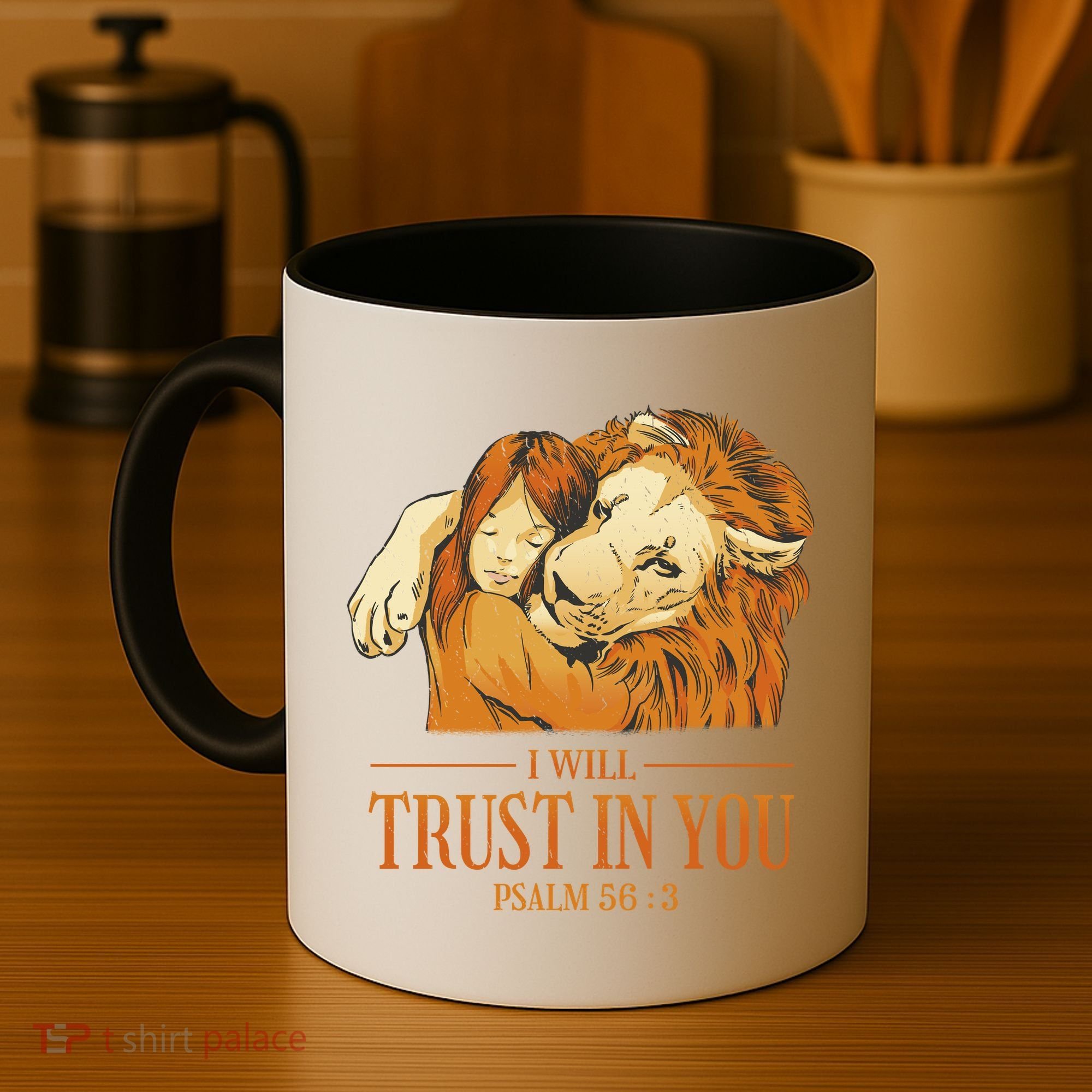 Lion And Girl I Will Trust In You Psalm 56 : 3 Coffee Mug