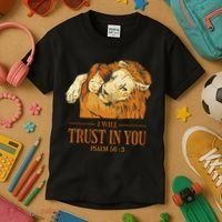 Lion And Girl I Will Trust In You Psalm 56 : 3 Kids T-Shirt thumb 3